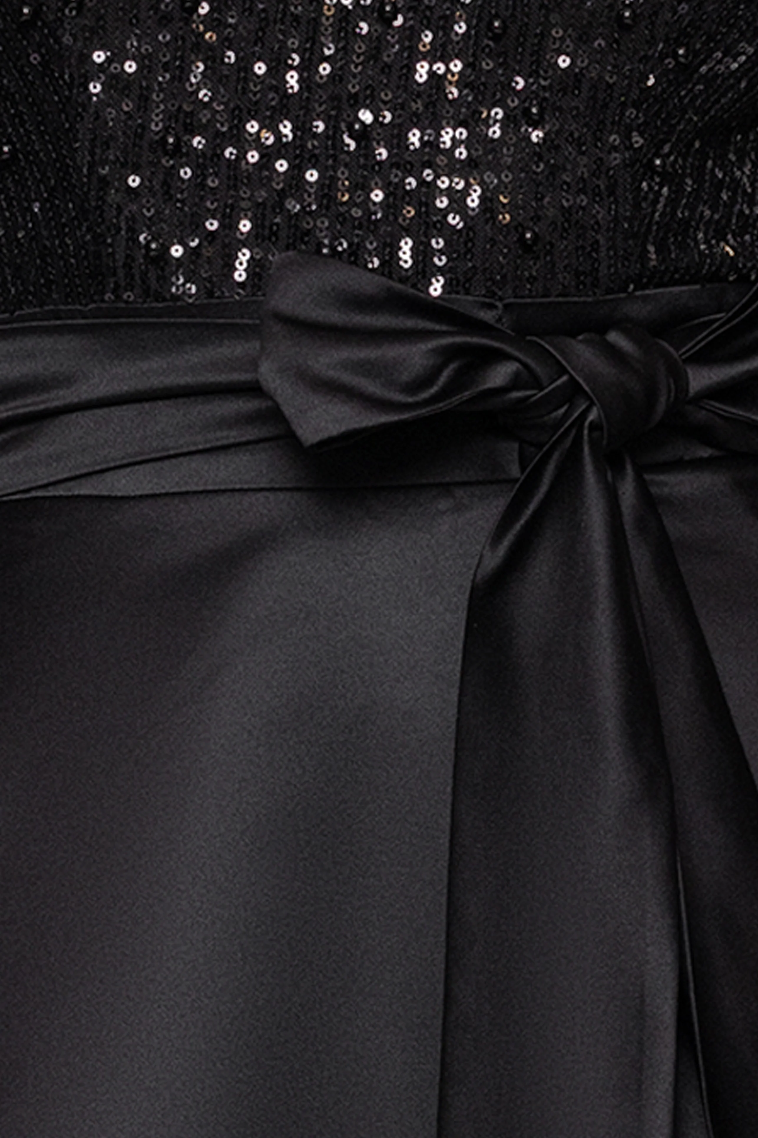 "Isabel" Satin Skirt and Sequin Bodice Long Sleeve Floor Length Dress - Image 6