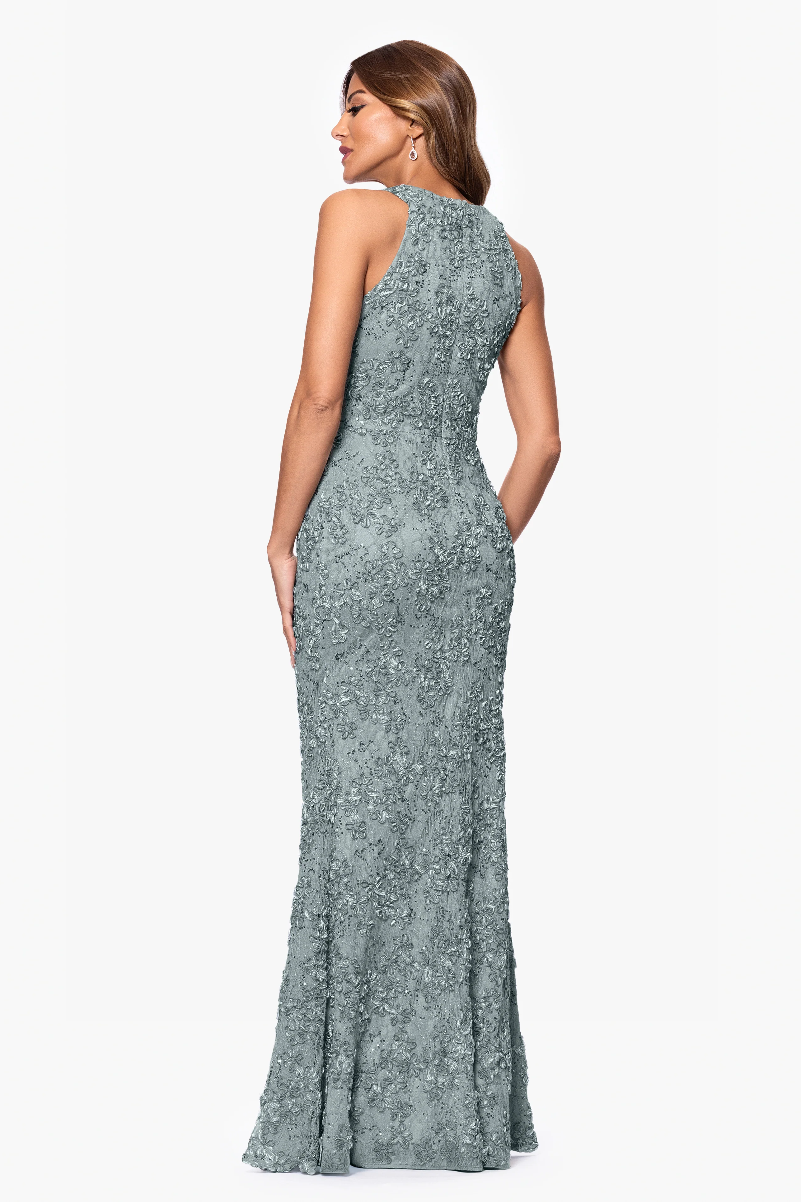 "Andrea" Halter Neck Soutache Lace Floor Length Dress - Image 3