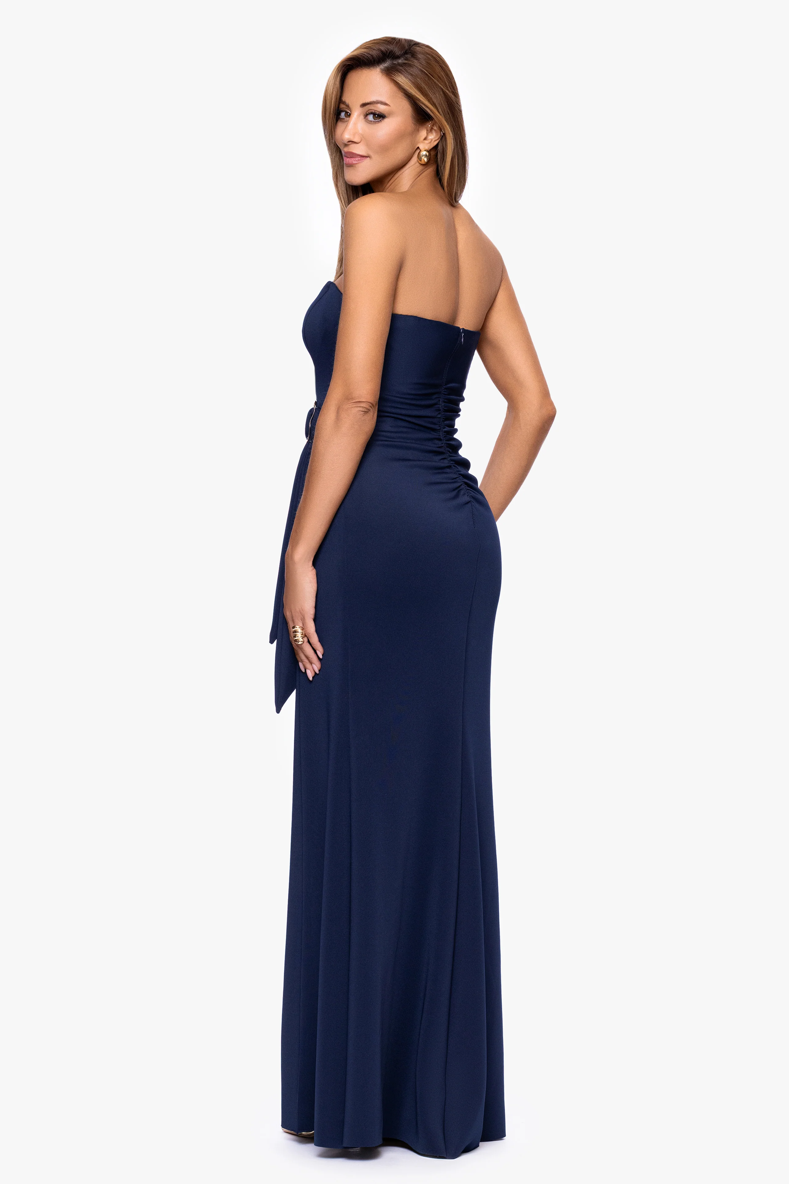 "Ayla" Techno Scuba Strapless Floor Length Dress - Image 3