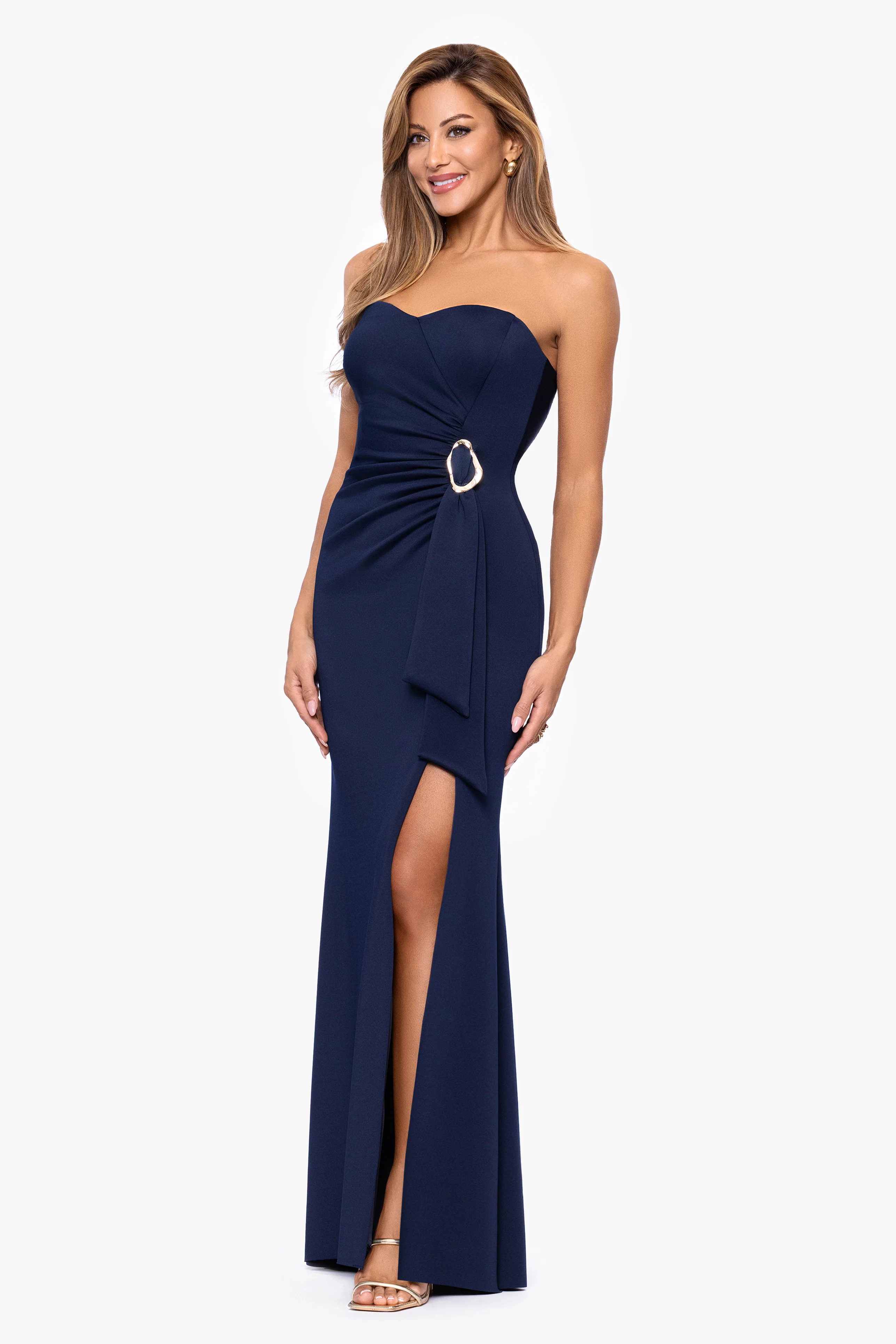 "Ayla" Techno Scuba Strapless Floor Length Dress - Image 4