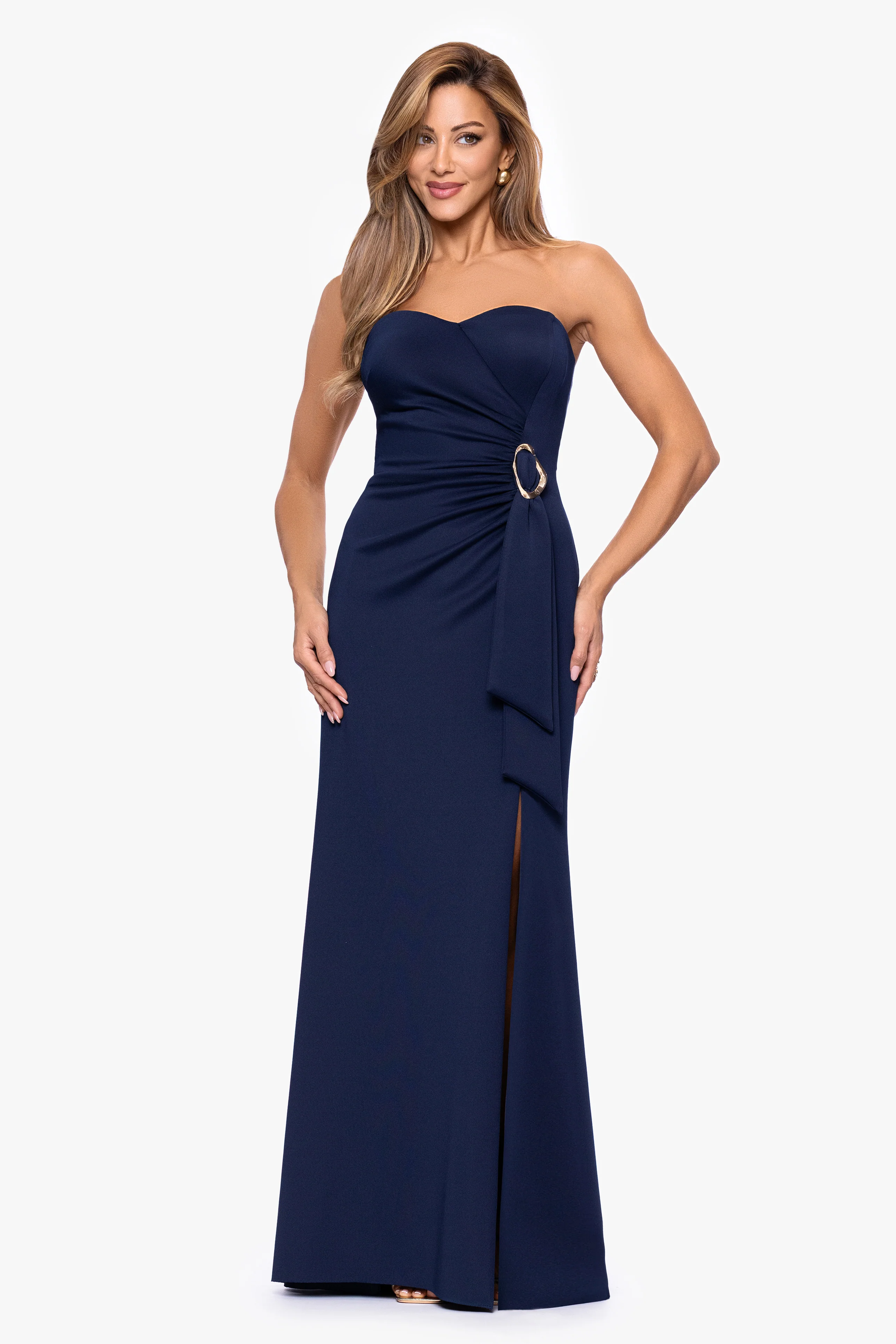 "Ayla" Techno Scuba Strapless Floor Length Dress - Image 5