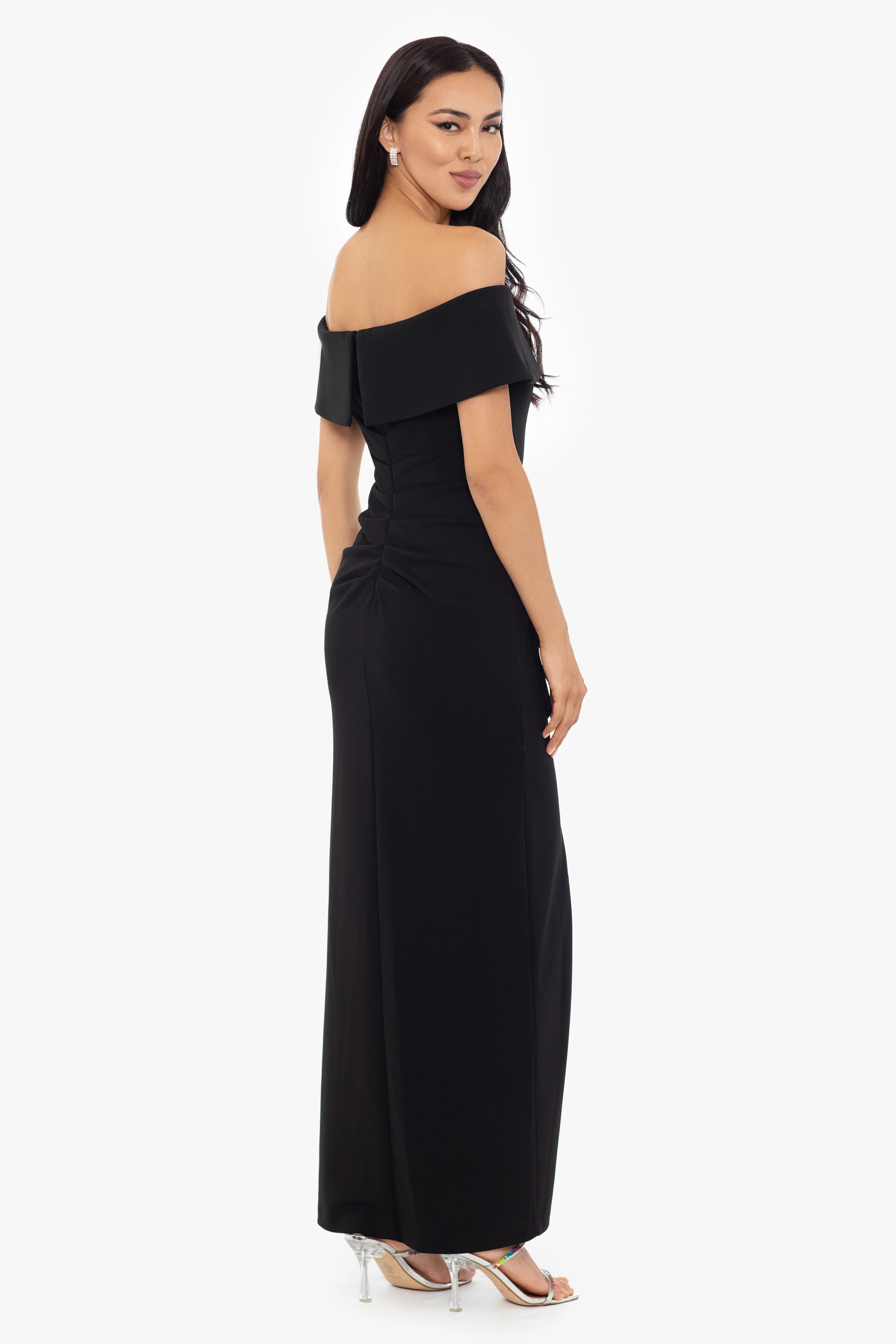 "Camila" Long Off the Shoulder Scuba Crepe Dress - Image 3