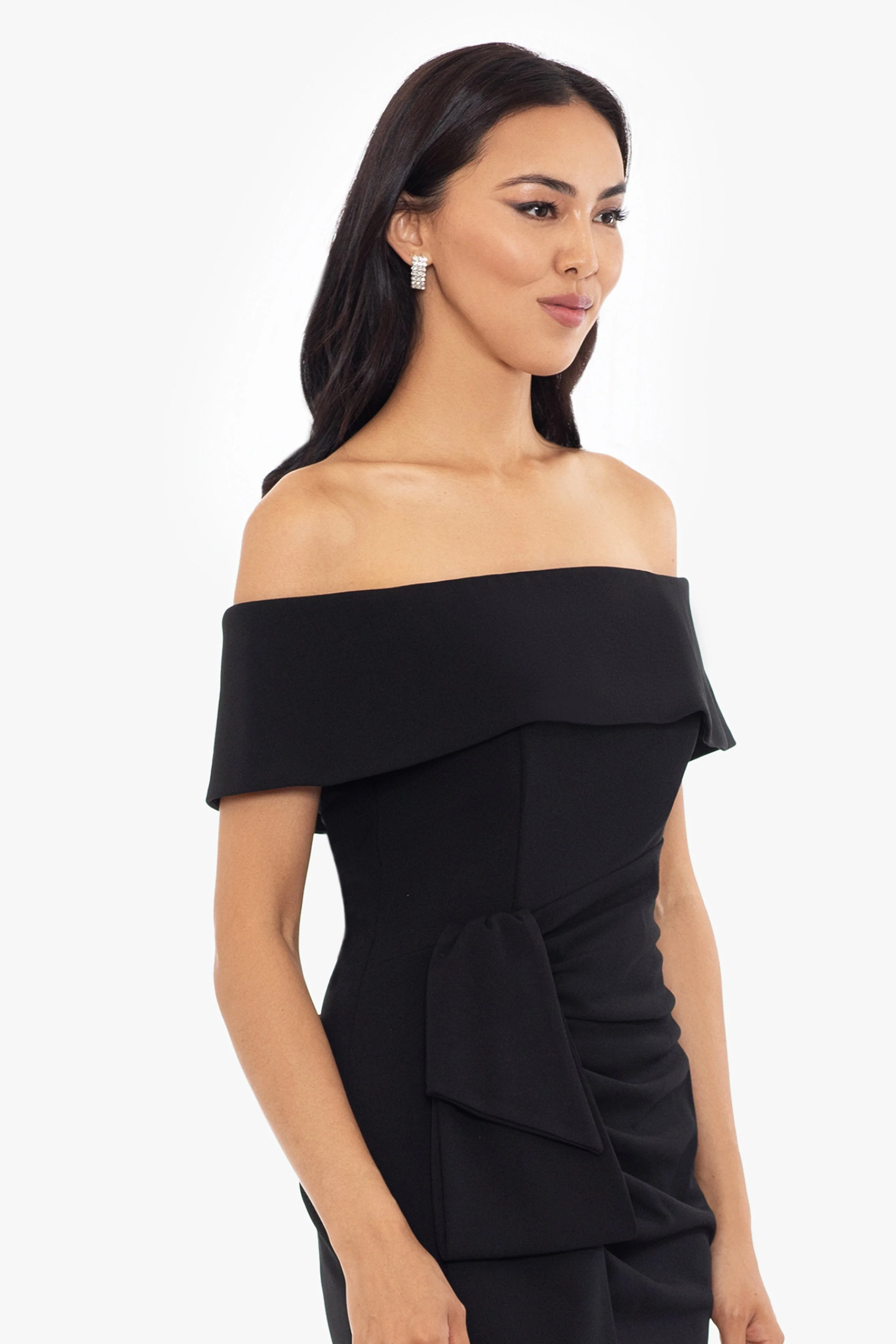 "Camila" Long Off the Shoulder Scuba Crepe Dress - Image 7
