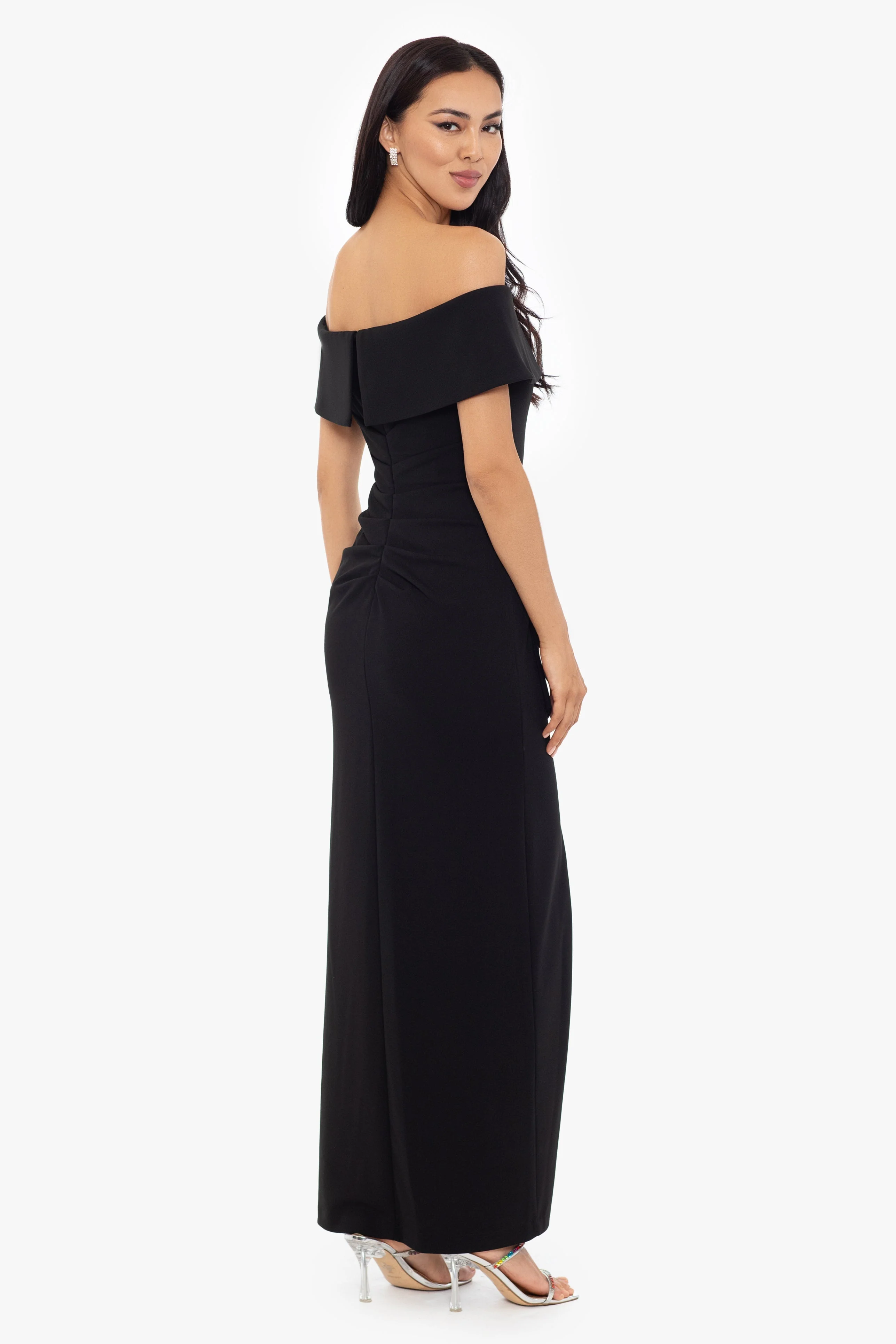 "Camila" Long Off the Shoulder Scuba Crepe Dress - Image 8