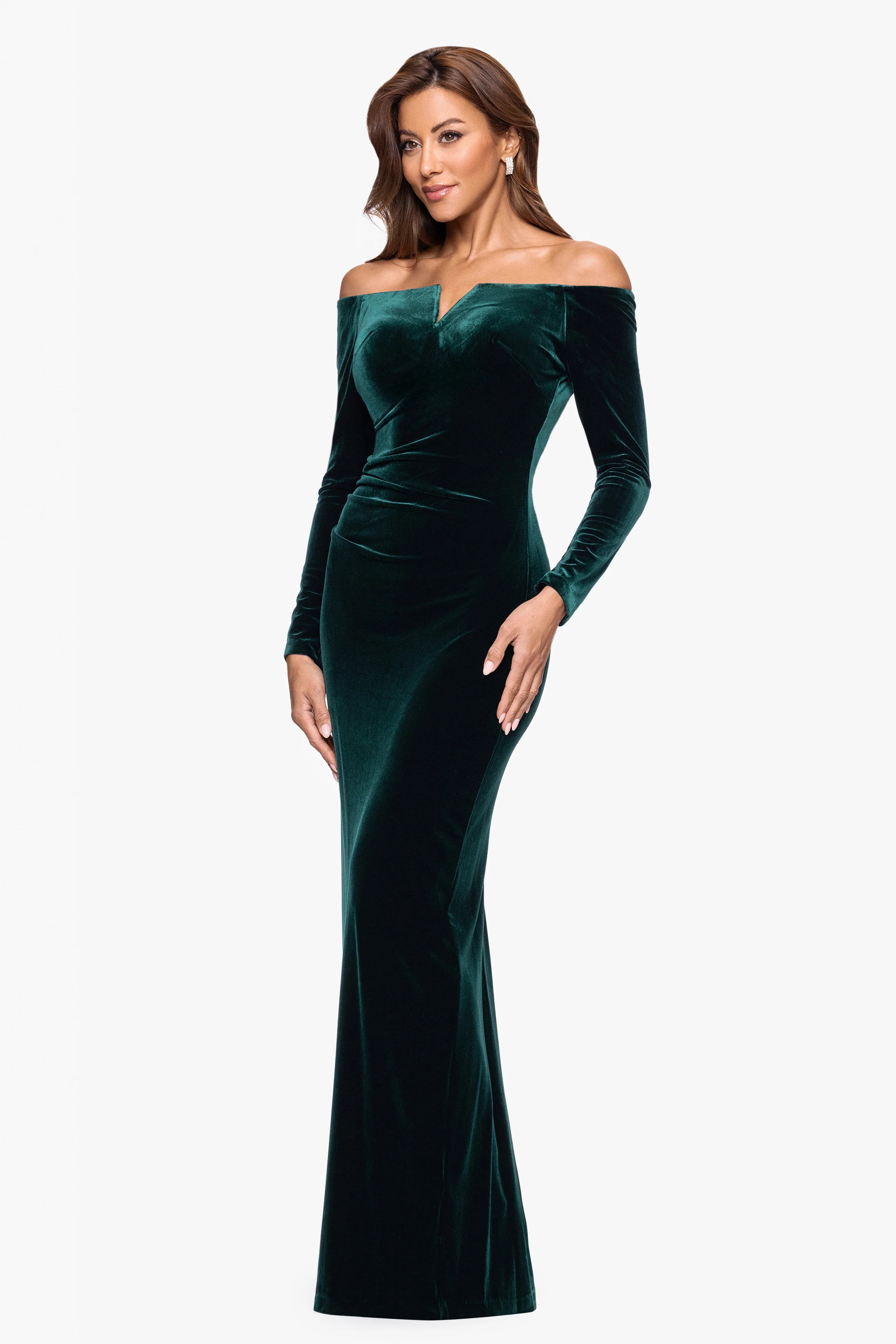 Petite "Christy" Long Off the Shoulder Velvet Dress - Image 8