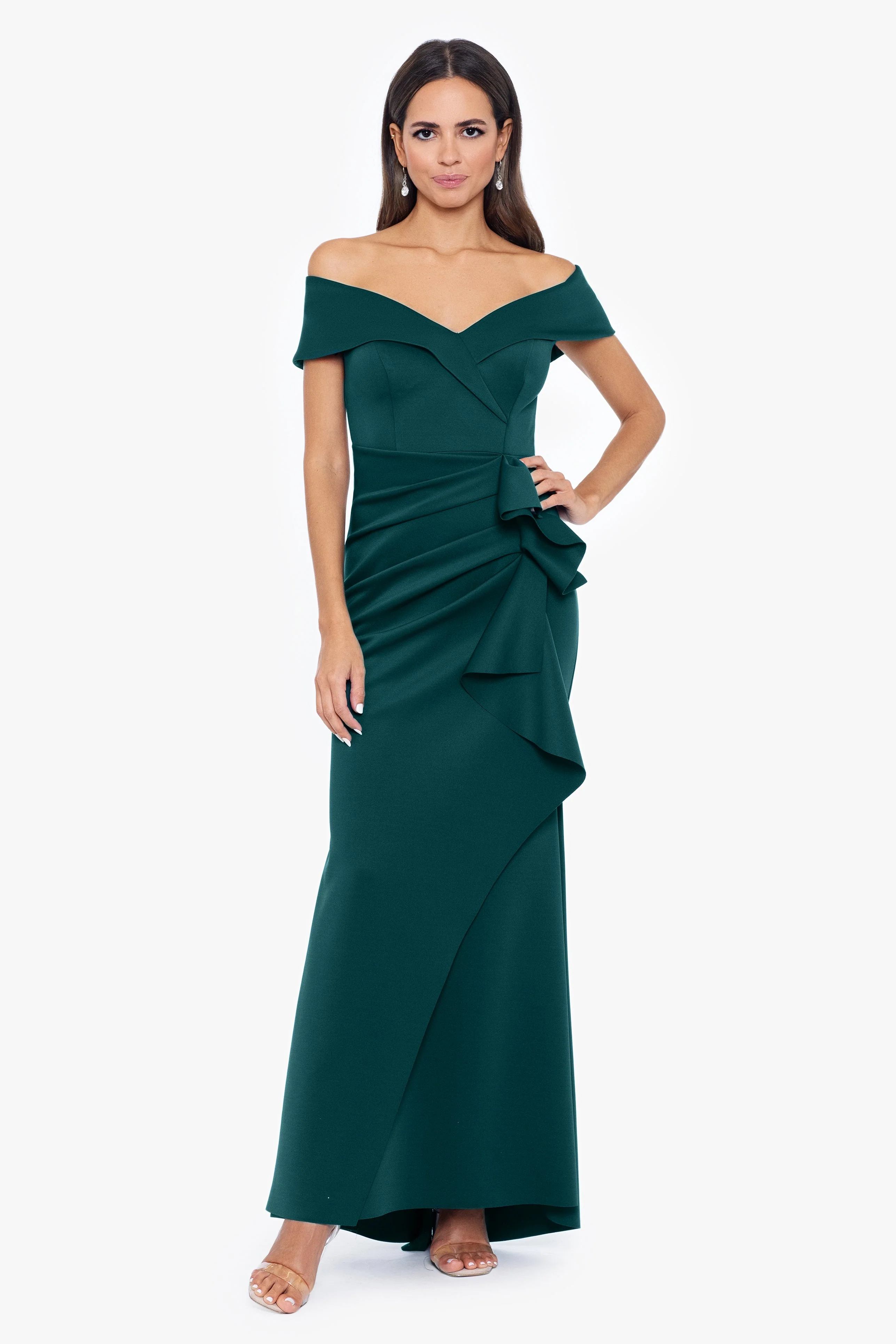 "Patti" Long Off the Shoulder Techno Scuba Dress - Image 12