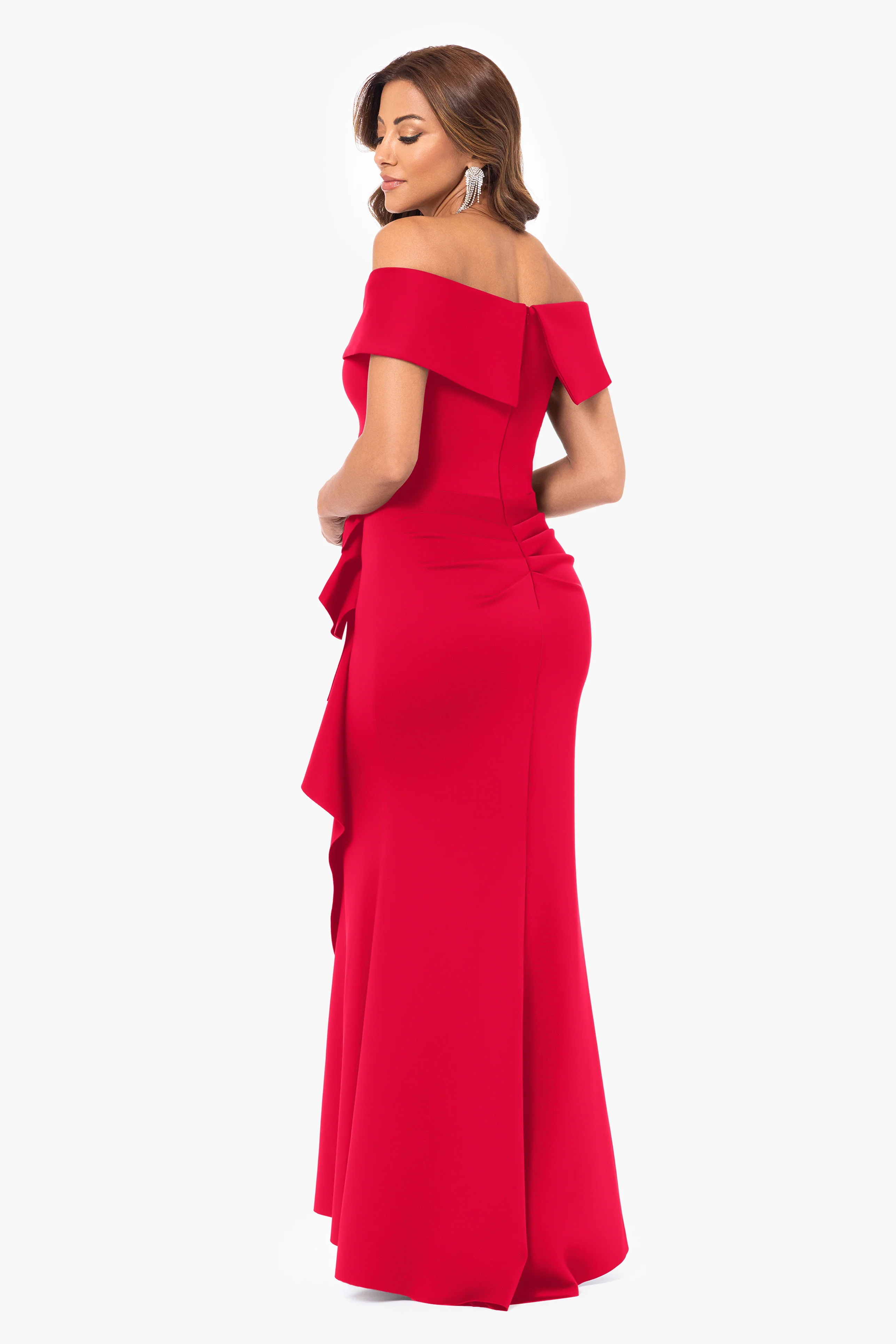 "Patti" Long Off the Shoulder Techno Scuba Dress - Image 18
