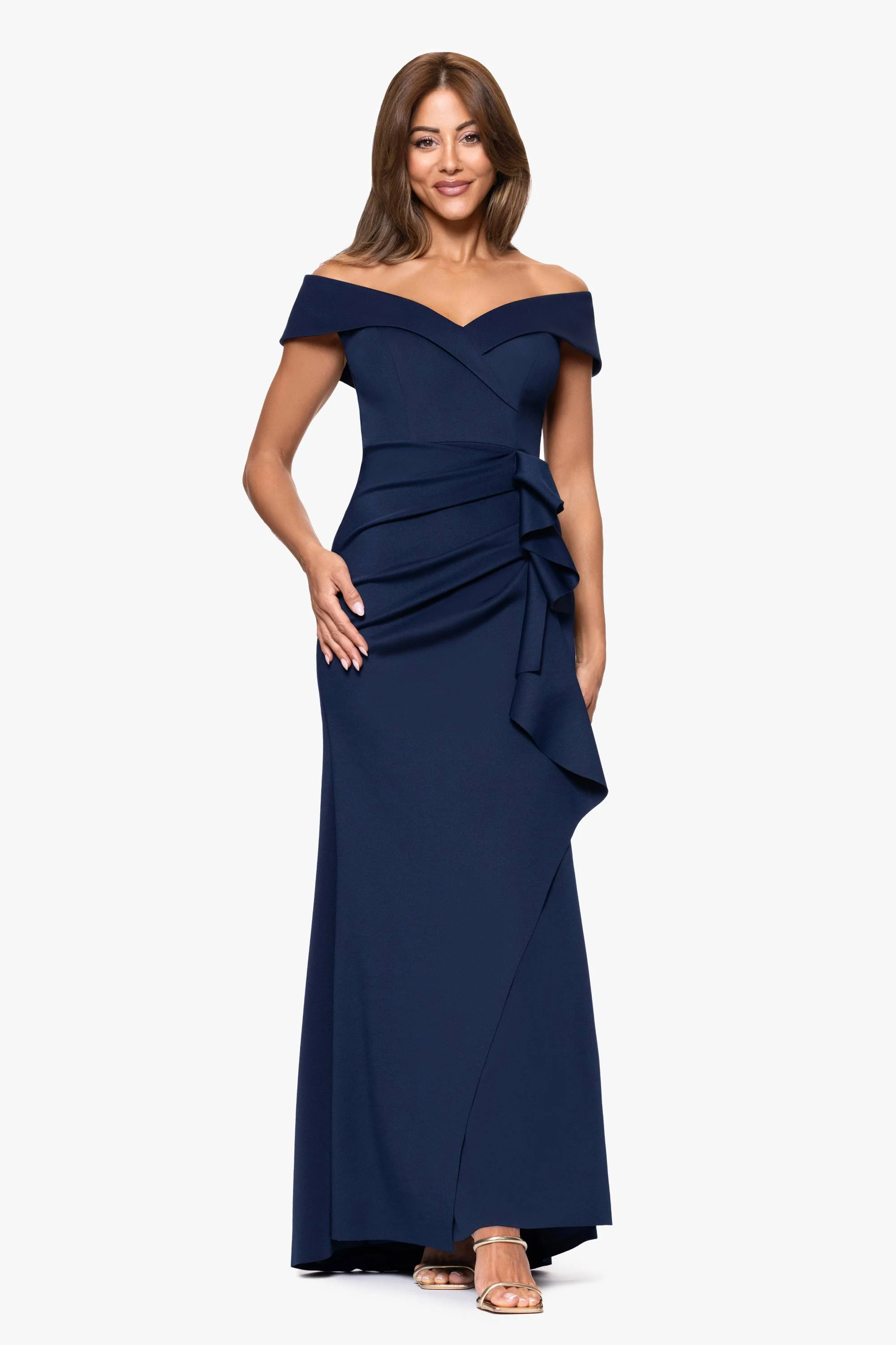 "Patti" Long Off the Shoulder Techno Scuba Dress - Image 6