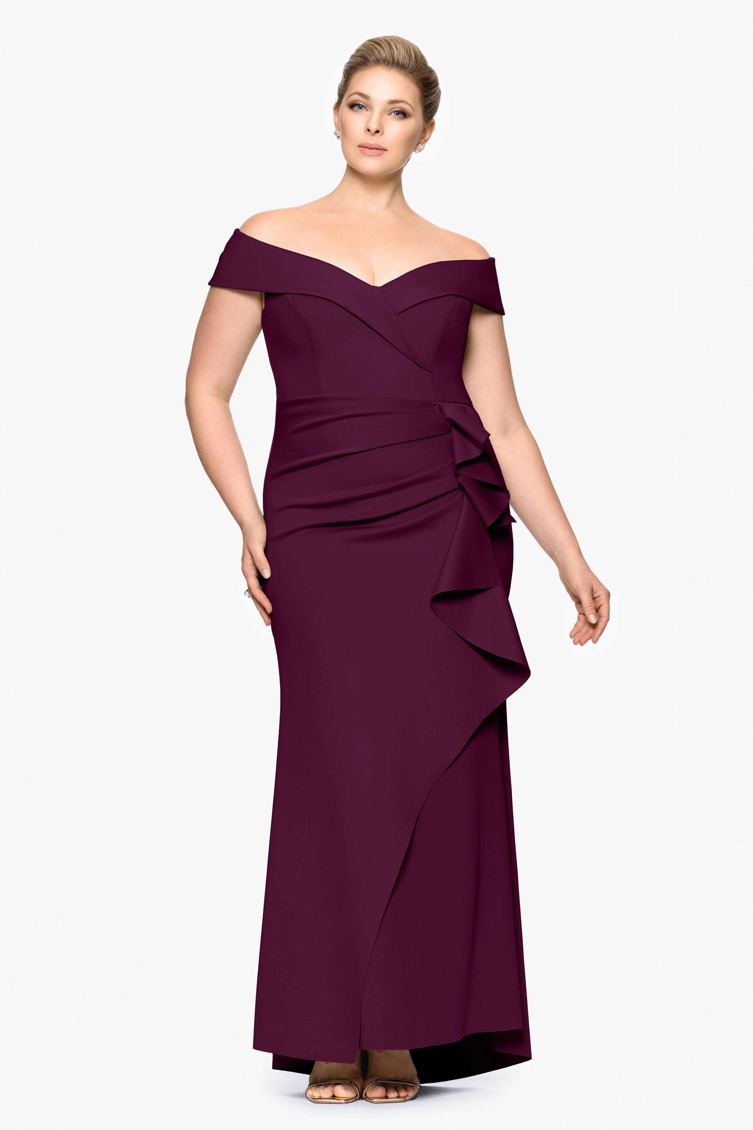 Plus "Patti" Long Off the Shoulder Techno Scuba Dress - Image 13