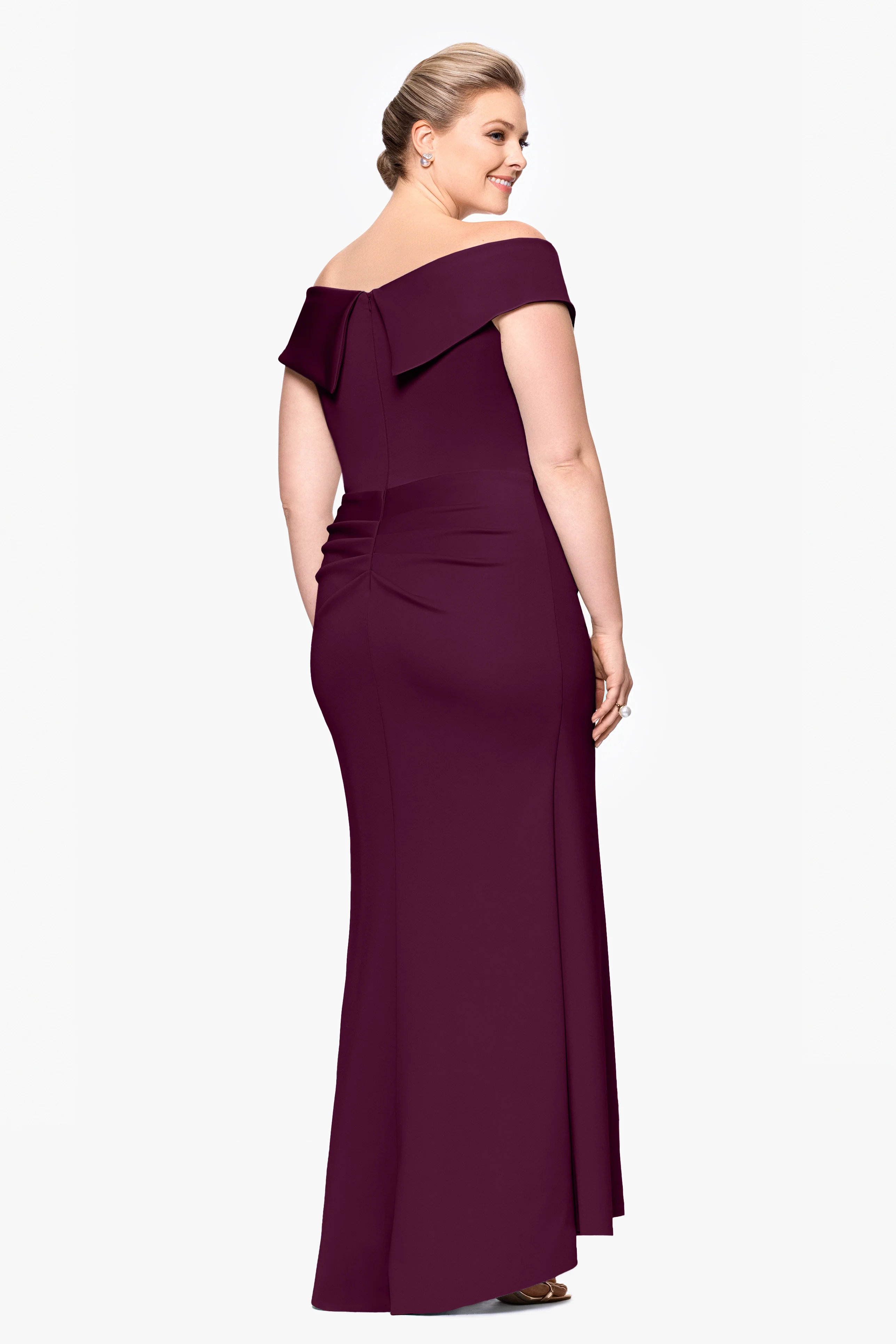 Plus "Patti" Long Off the Shoulder Techno Scuba Dress - Image 15