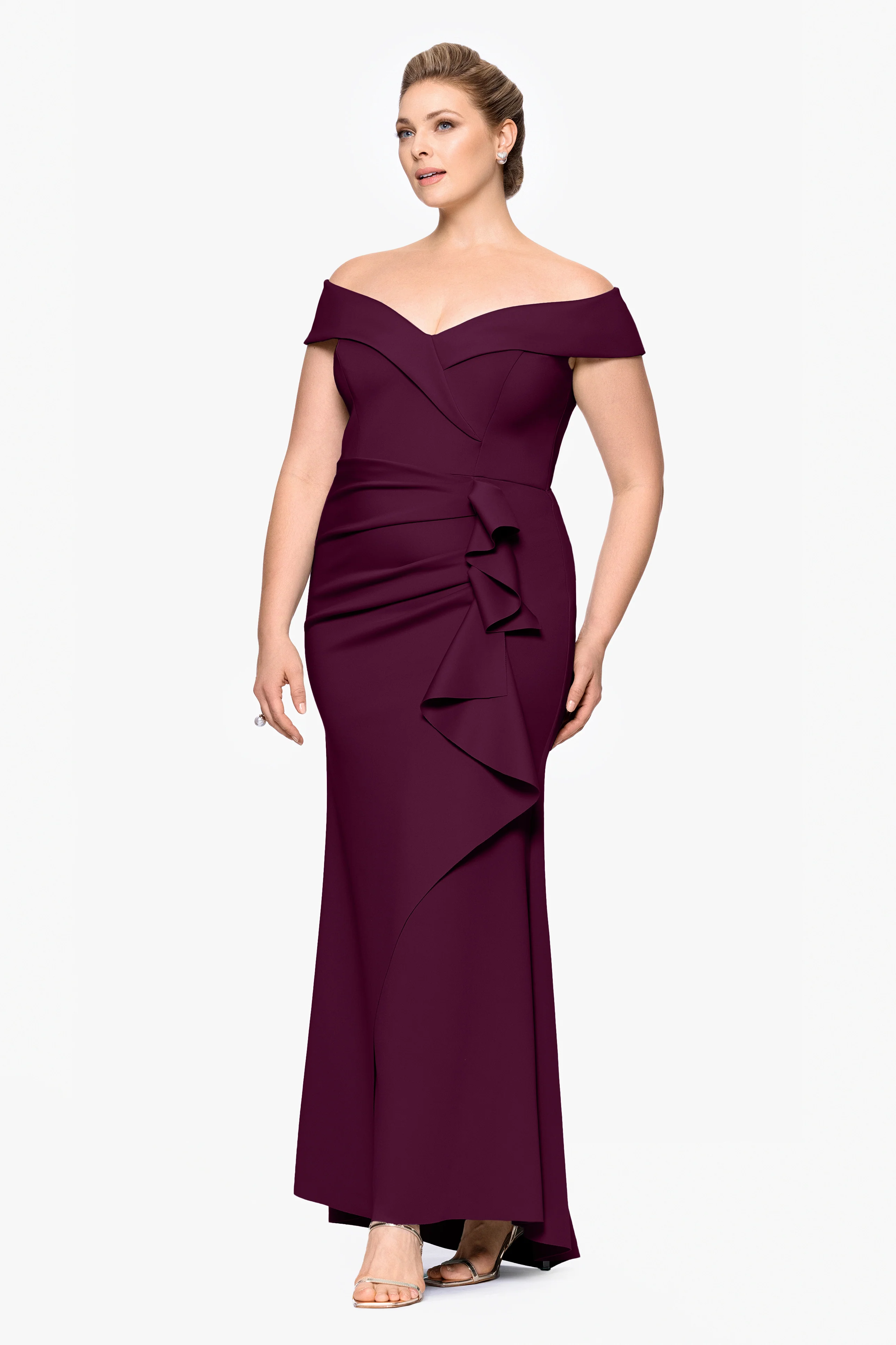 Plus "Patti" Long Off the Shoulder Techno Scuba Dress - Image 16