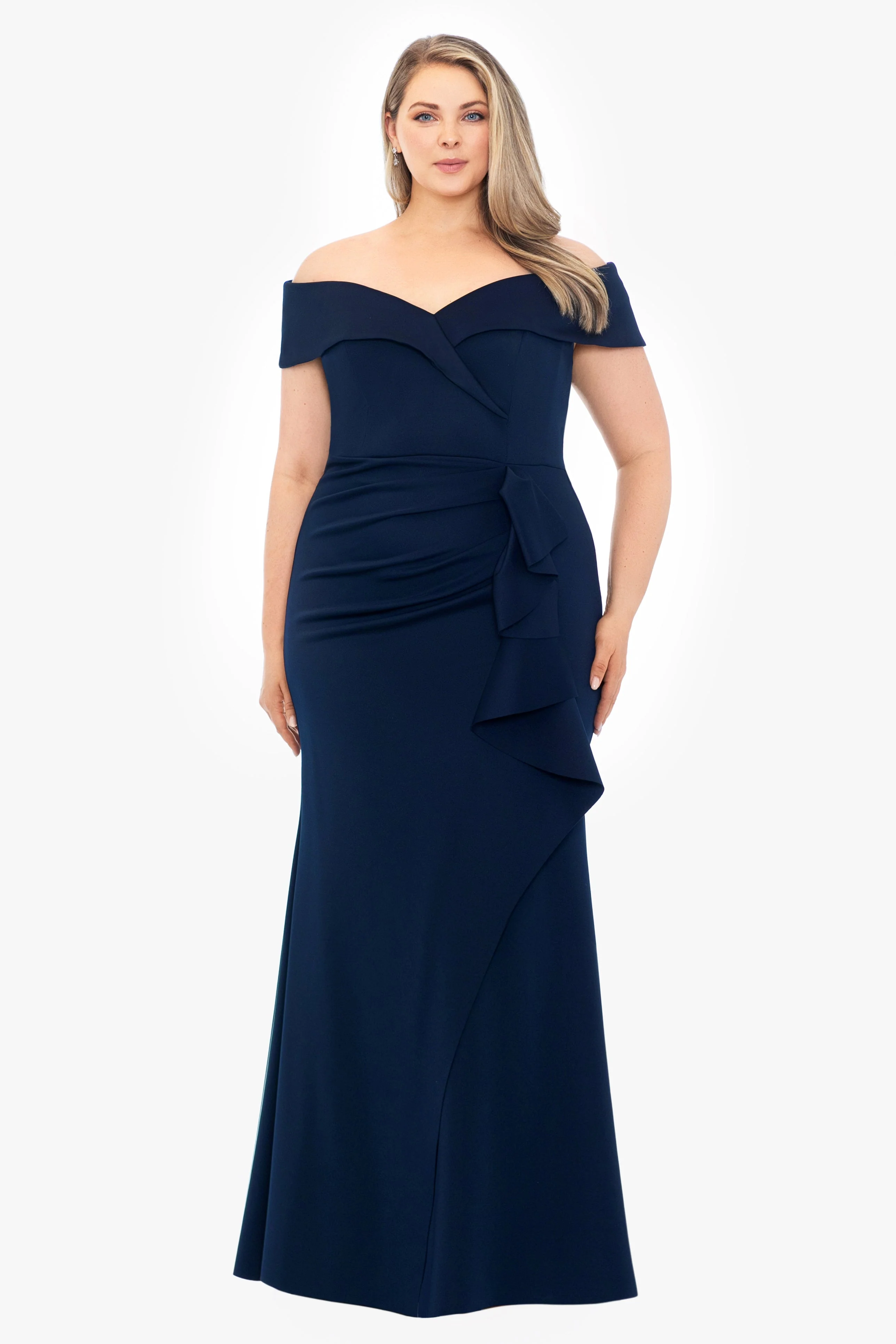 Plus "Patti" Long Off the Shoulder Techno Scuba Dress - Image 3