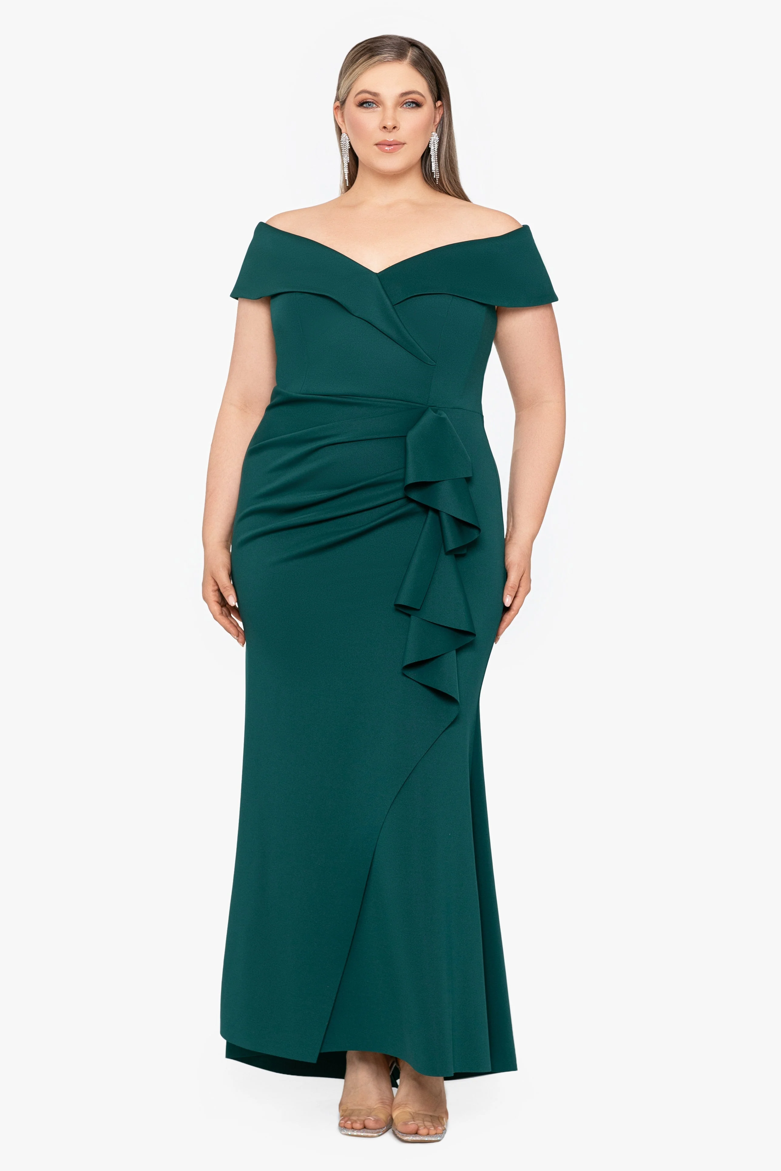 Plus "Patti" Long Off the Shoulder Techno Scuba Dress - Image 6