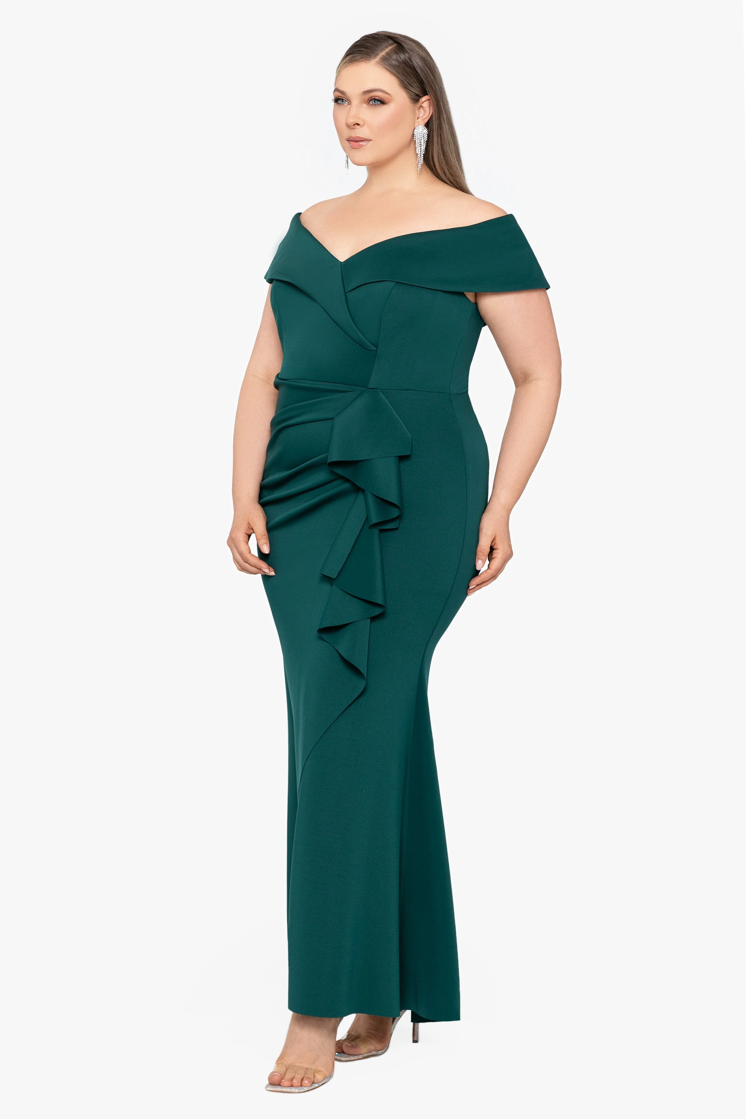 Plus "Patti" Long Off the Shoulder Techno Scuba Dress - Image 8