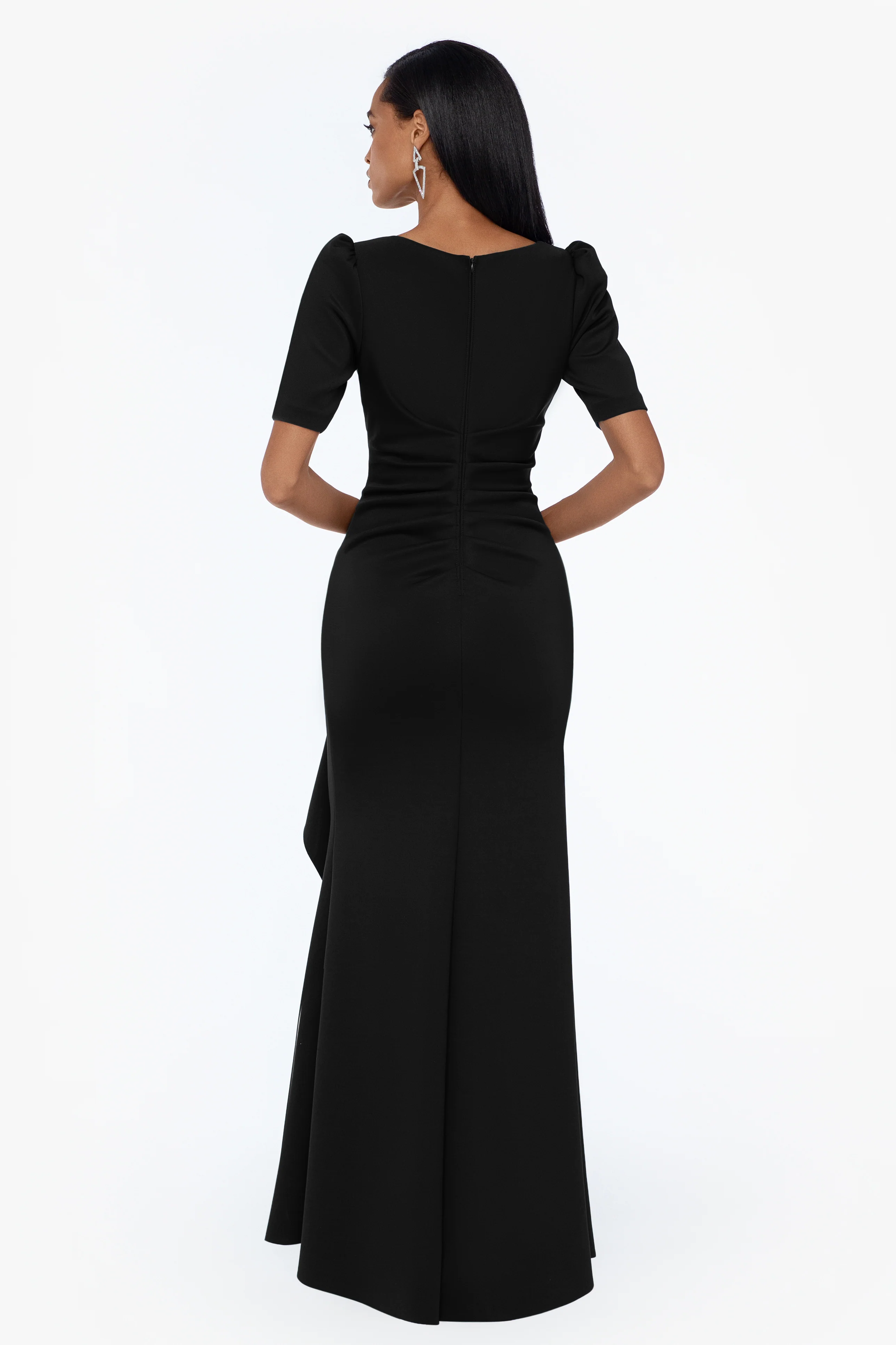 "Demi" Scuba Short Sleeve Side Ruched Floor Length Gown - Image 10
