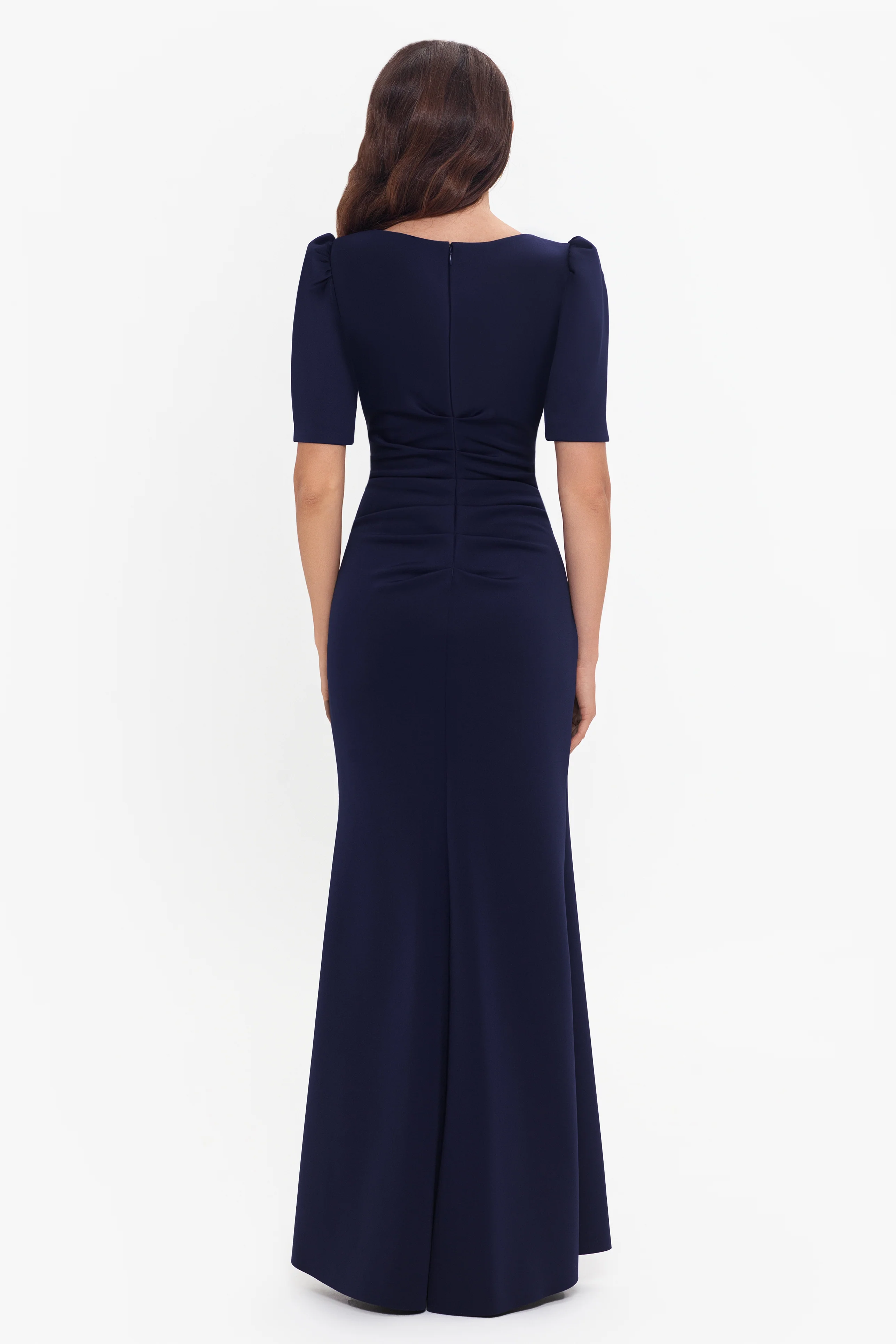 "Demi" Scuba Short Sleeve Side Ruched Floor Length Gown - Image 8