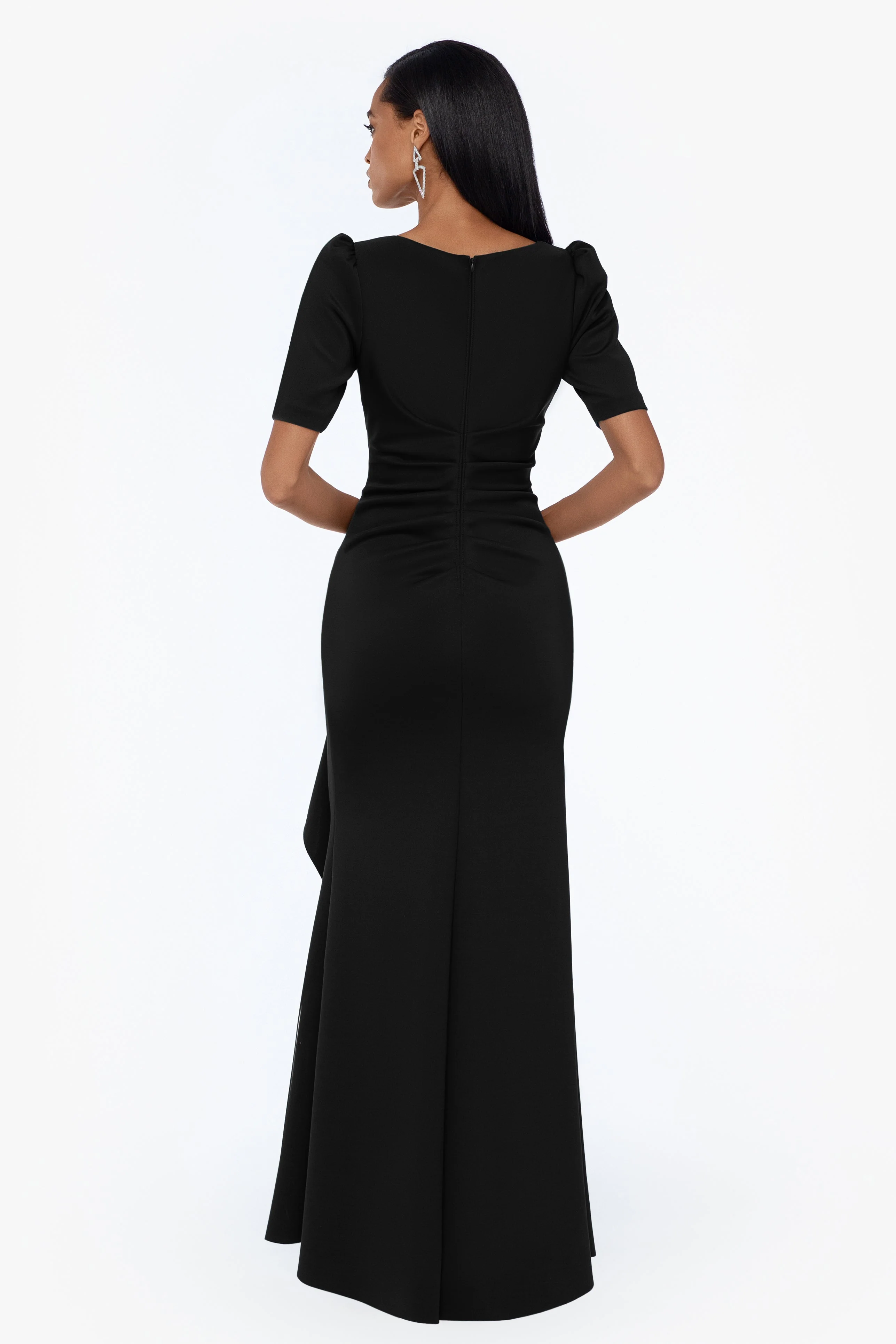 "Demi" Scuba Short Sleeve Side Ruched Floor Length Gown - Image 10