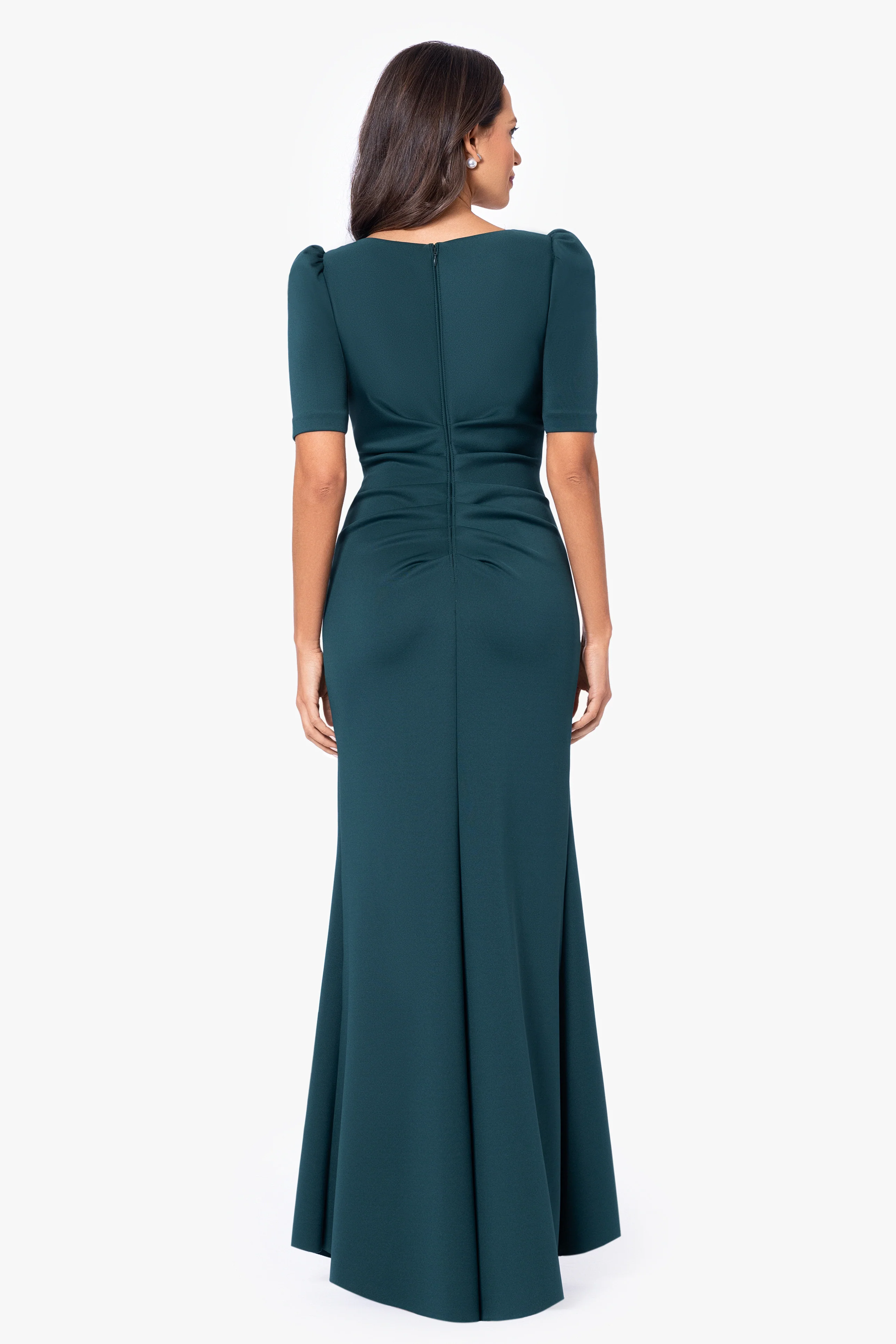 "Demi" Scuba Short Sleeve Side Ruched Floor Length Gown - Image 5