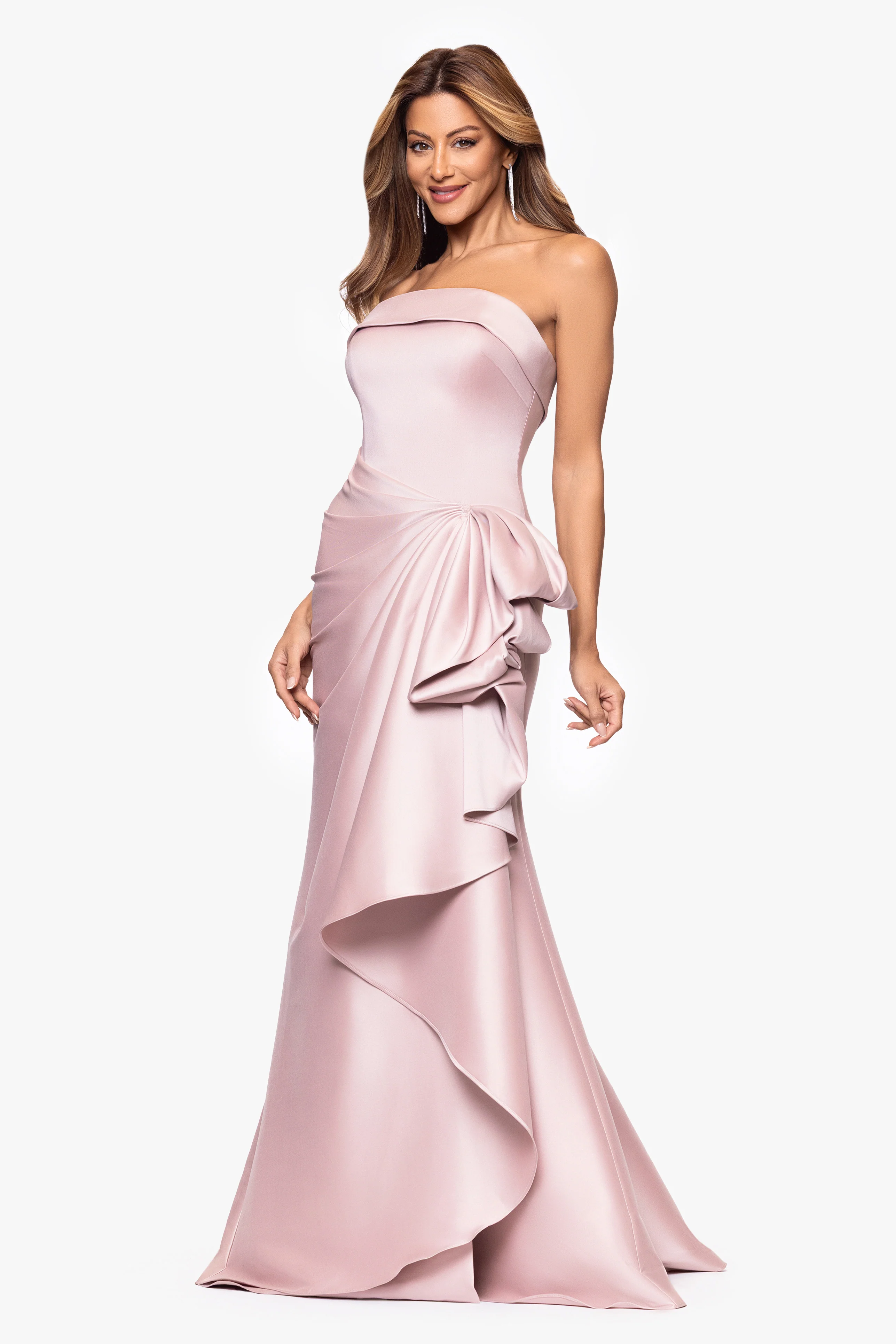 "Diana" Mikado Strapless Rouched Floor Length Dress - Image 4