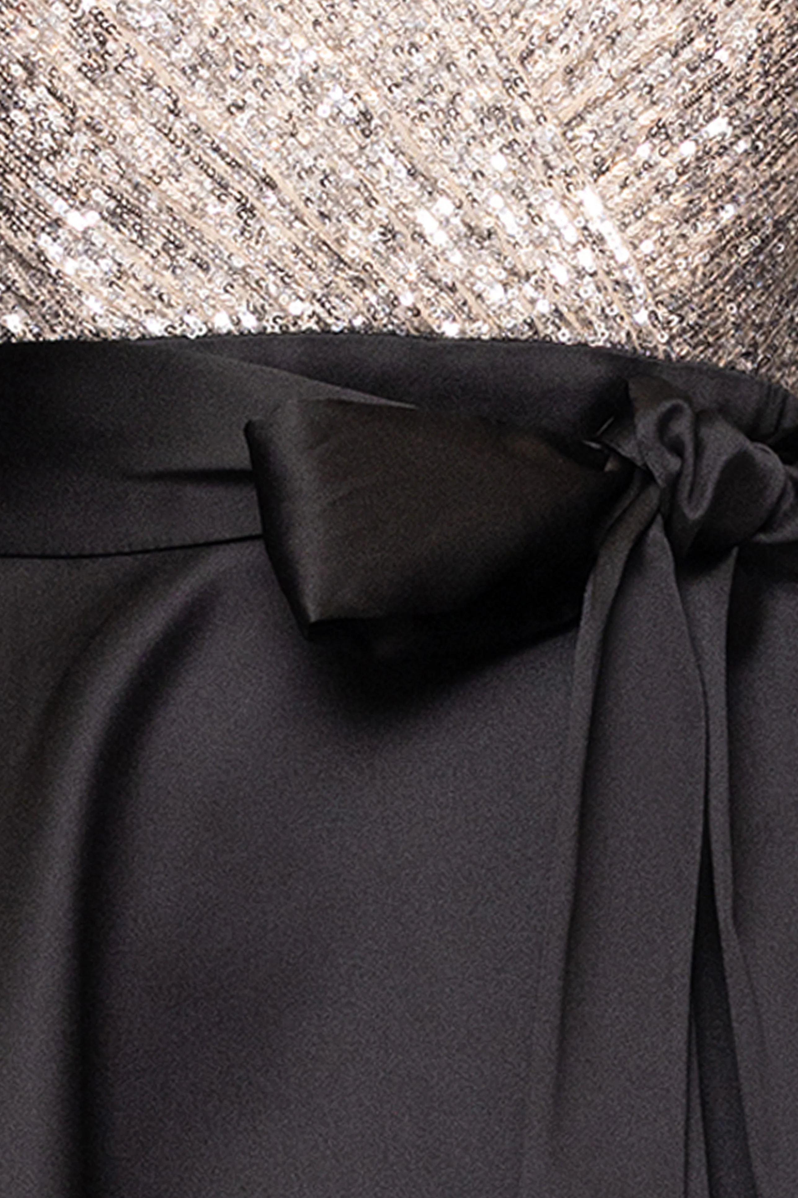 "Dixie" V-Neck Long Sleeve Sequin Top Waistband with Bow Gown - Image 5