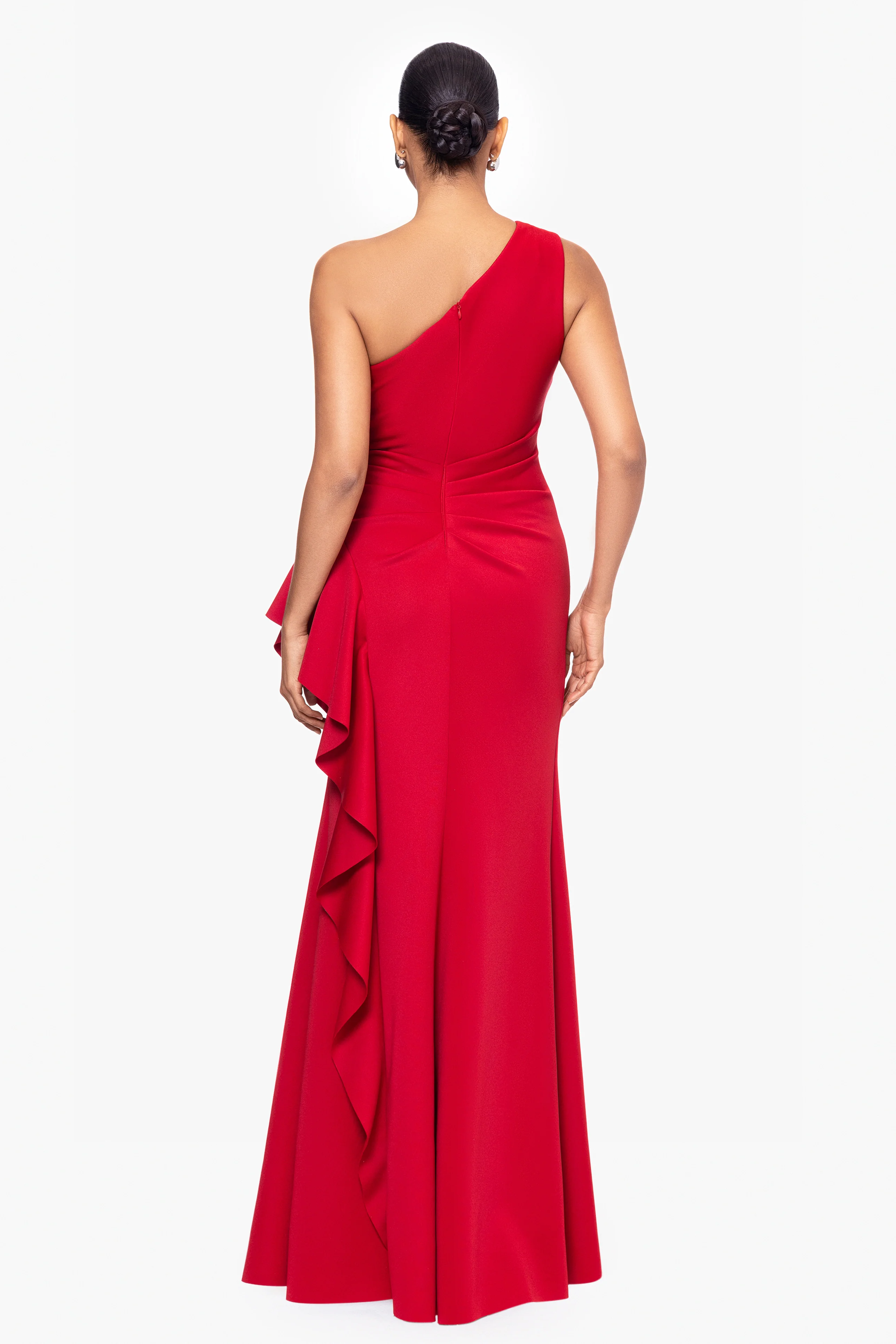 "Flo" Long Techno Scuba One Shoulder Ruffle Dress - Image 41