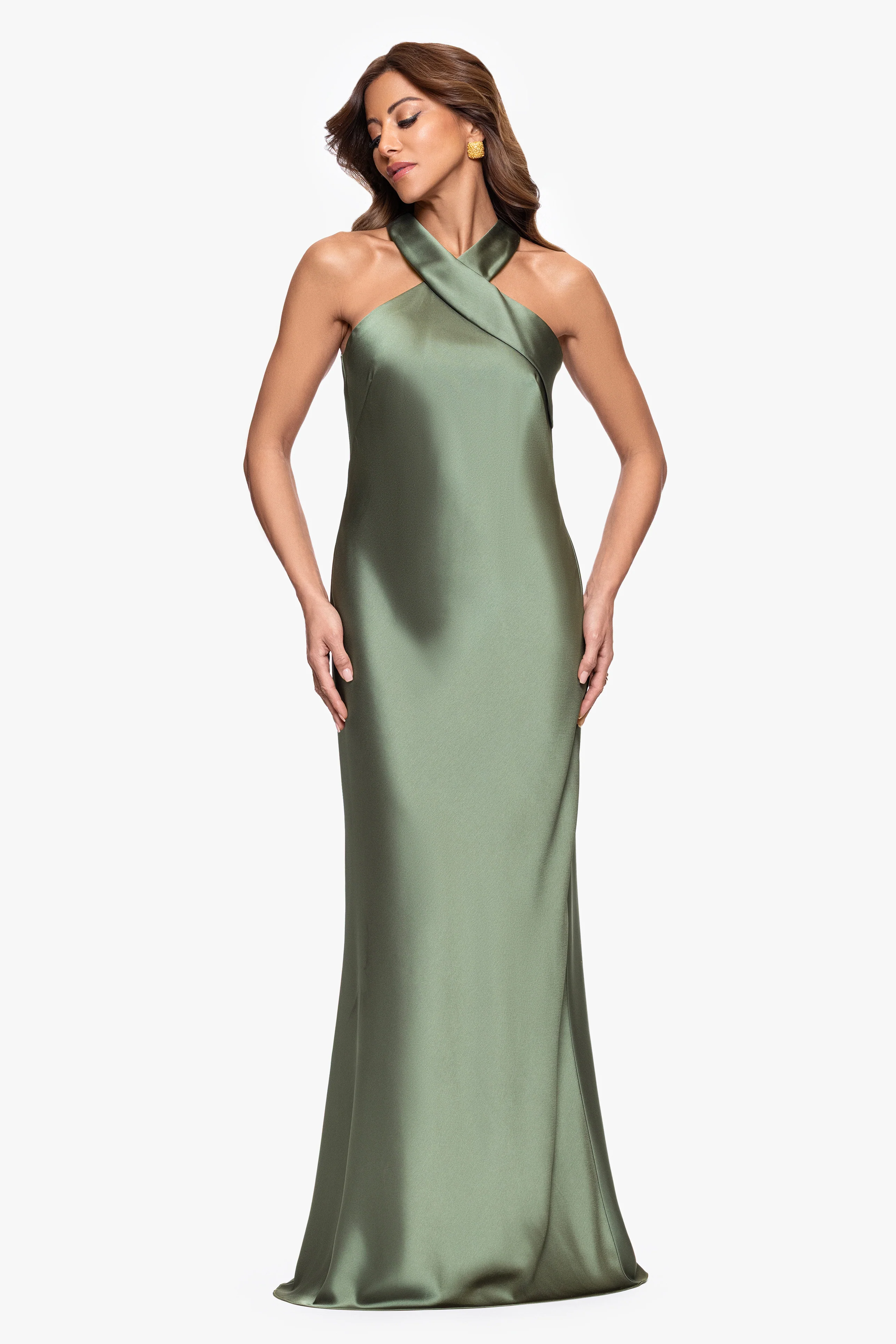 "Francesca" Satin Halter Tie Neck Floor Length Dress - Image 11