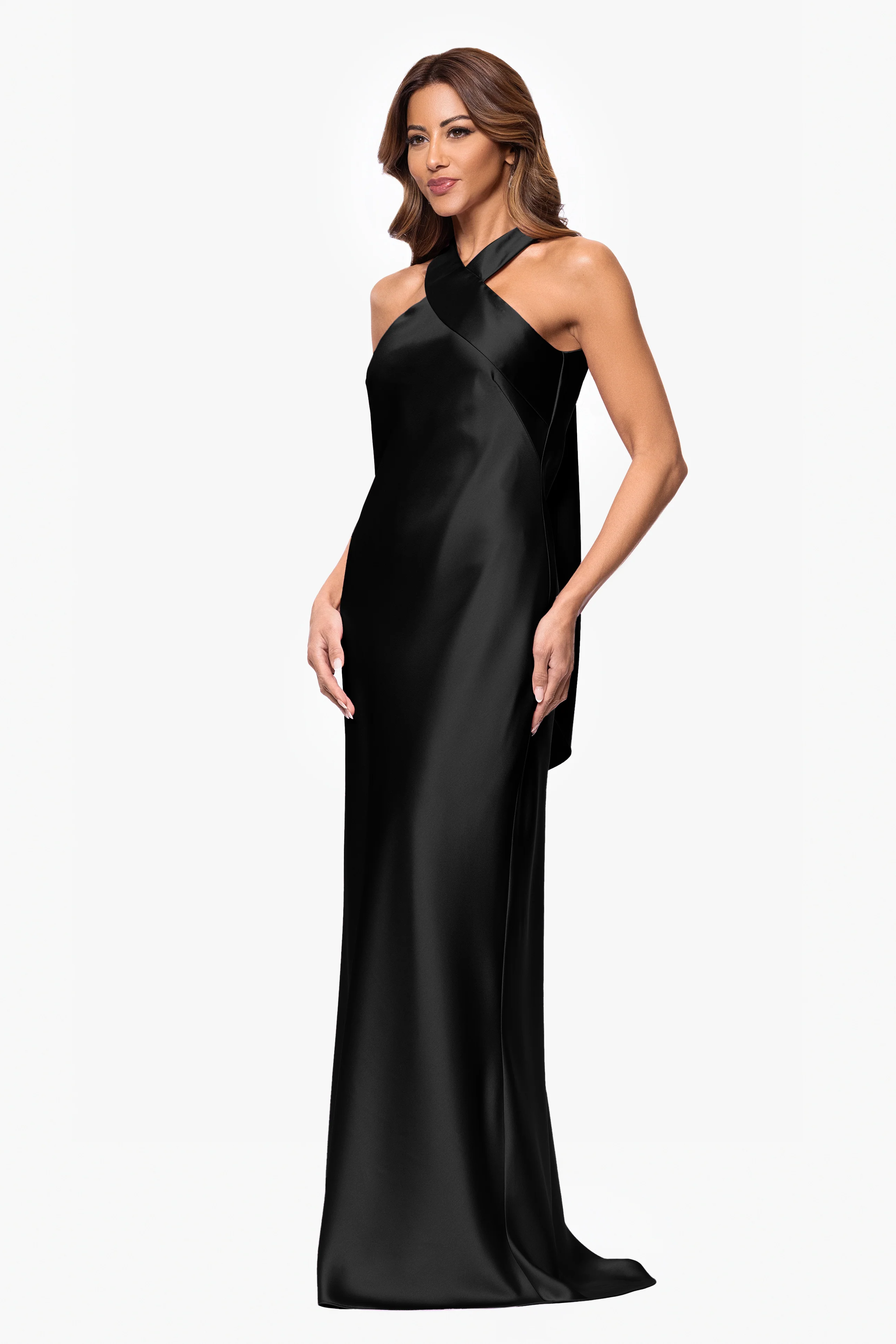 "Francesca" Satin Halter Tie Neck Floor Length Dress - Image 4