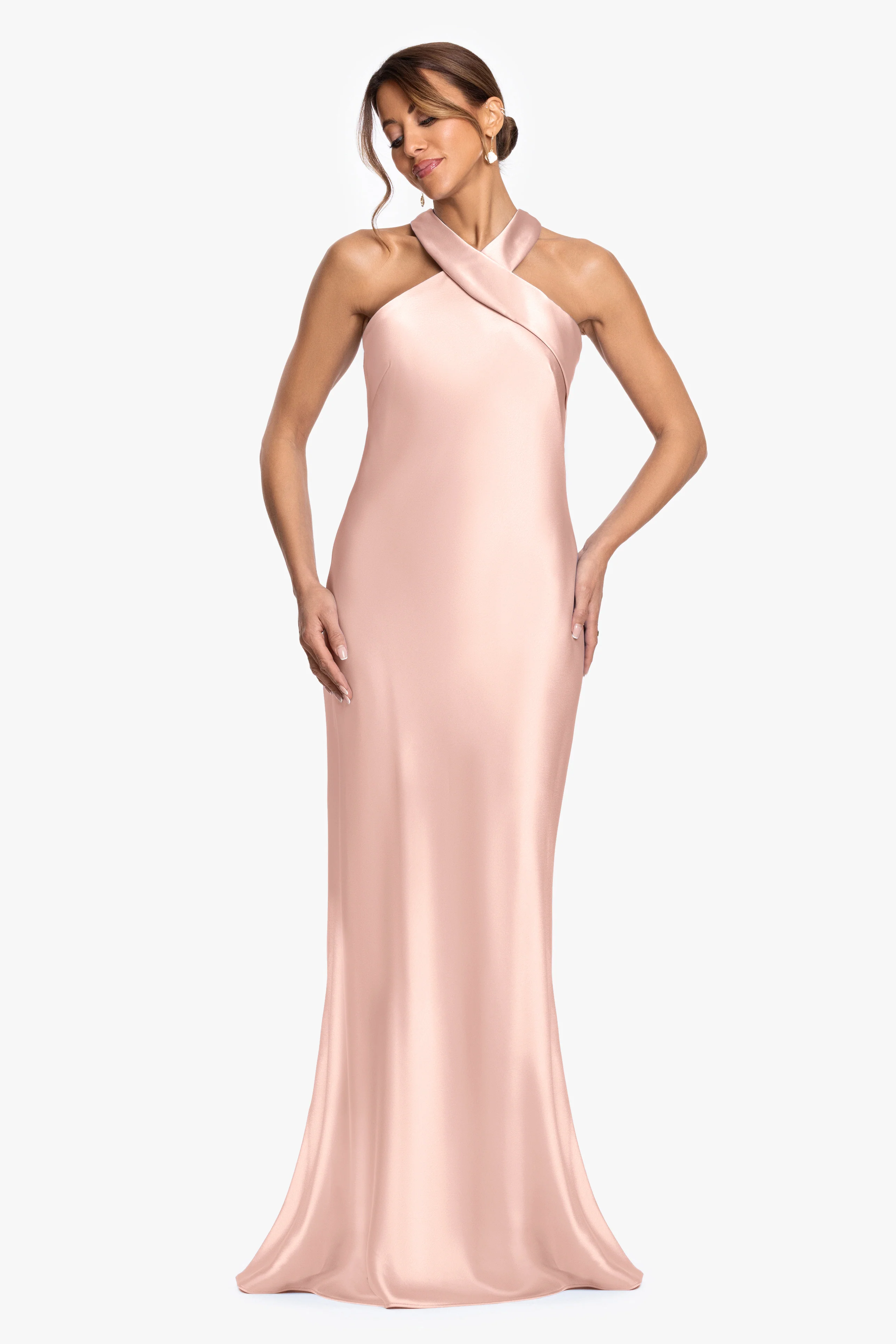 "Francesca" Satin Halter Tie Neck Floor Length Dress - Image 6