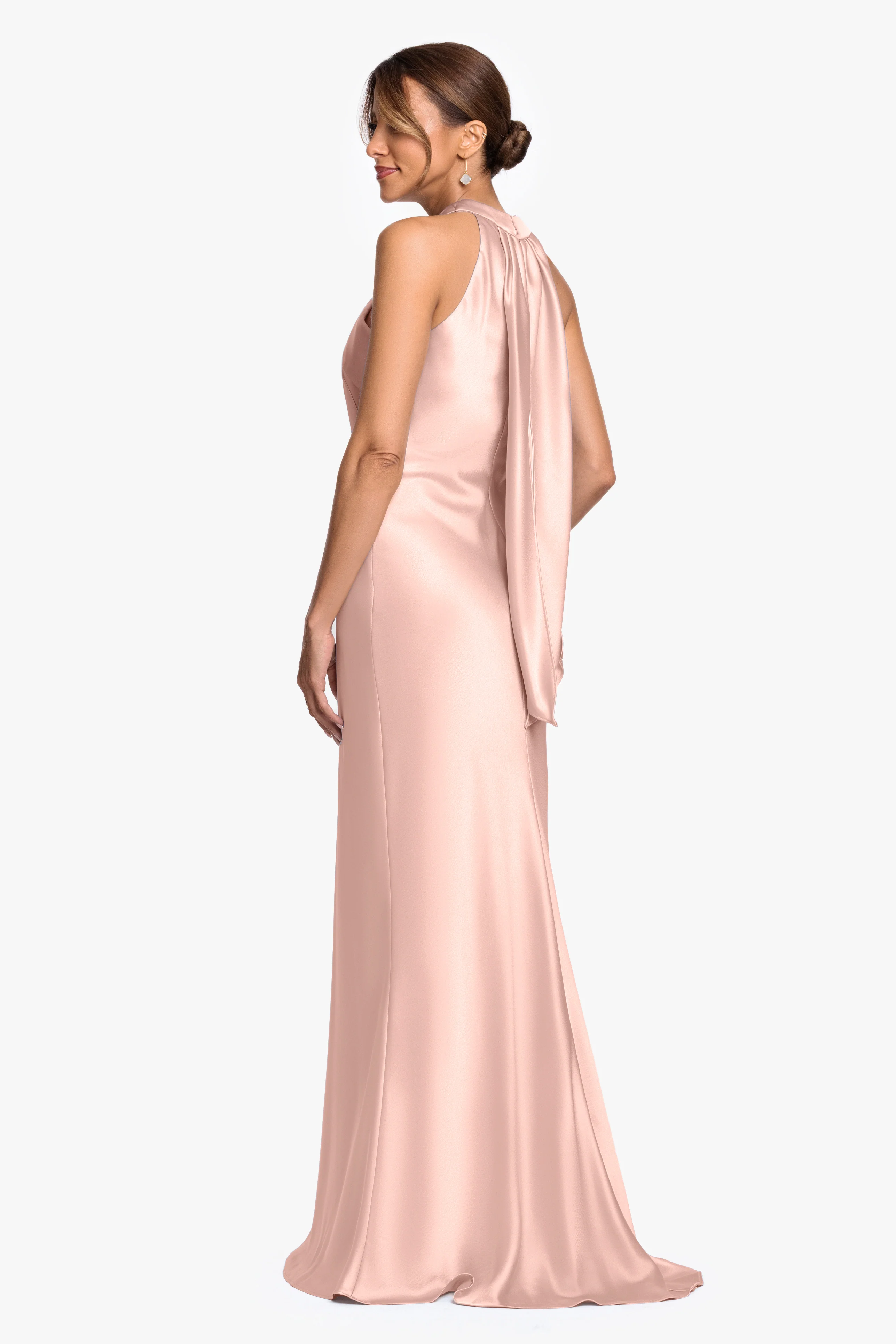 "Francesca" Satin Halter Tie Neck Floor Length Dress - Image 8
