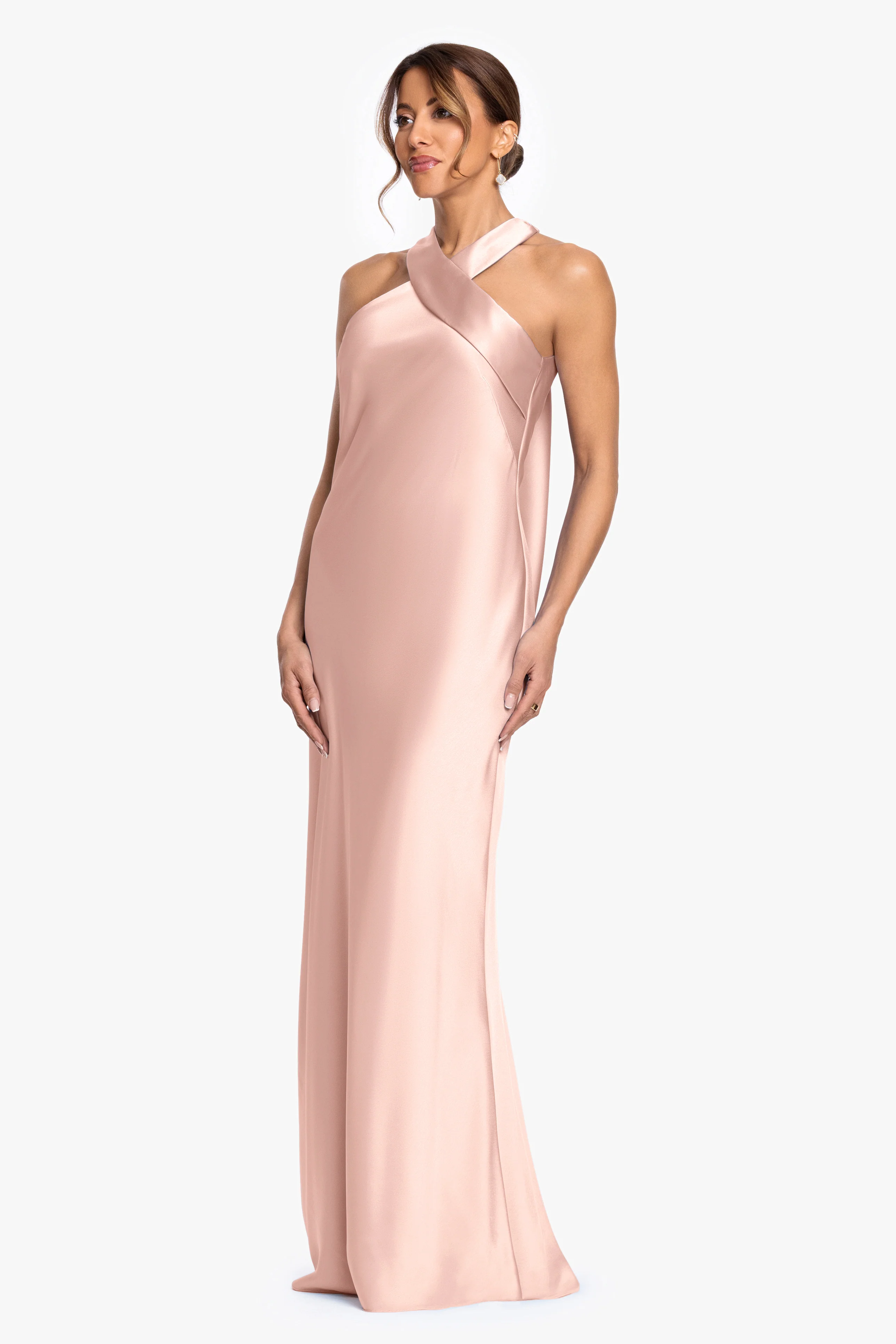 "Francesca" Satin Halter Tie Neck Floor Length Dress - Image 9