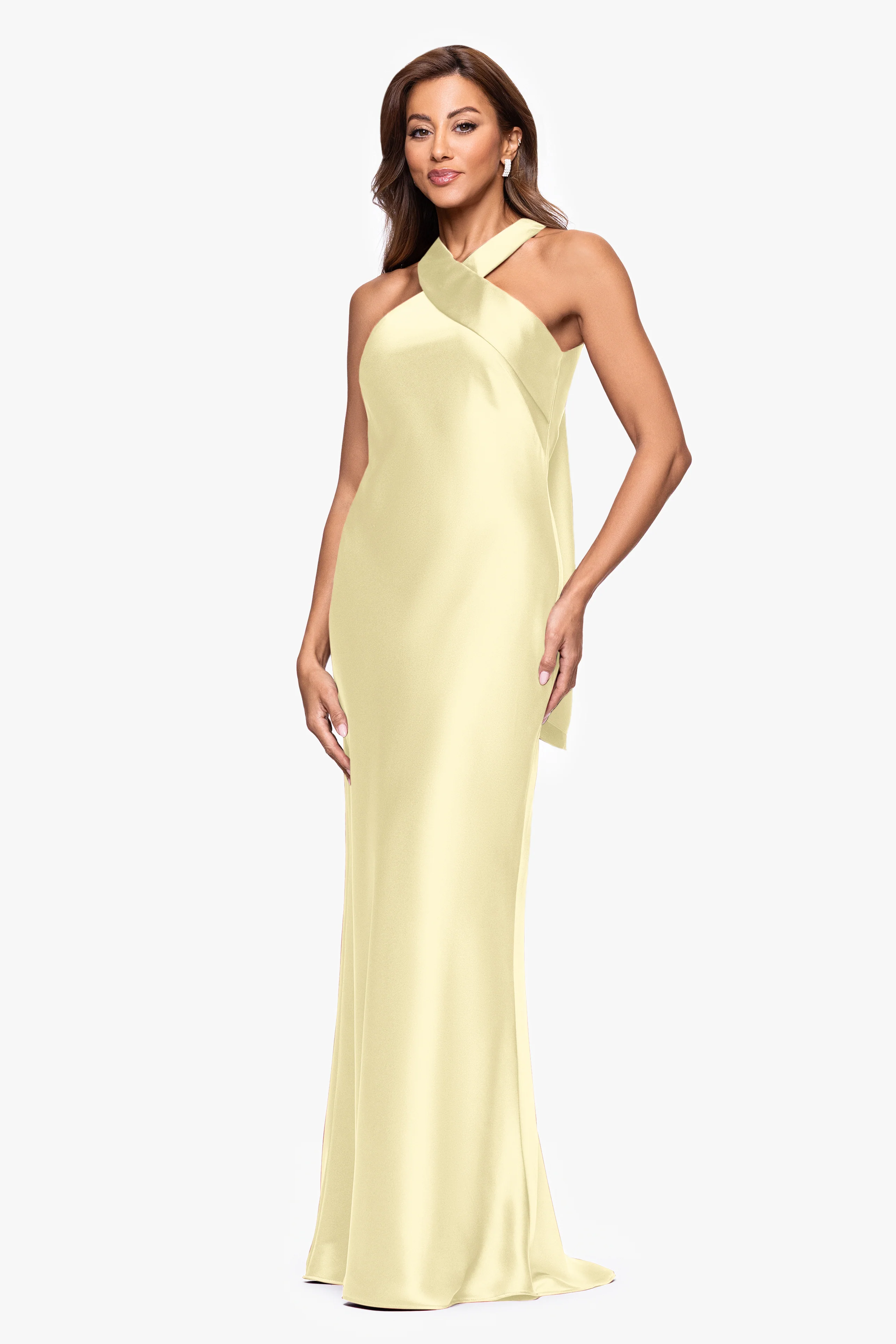 "Francesca" Satin Halter Tie Neck Floor Length Dress - Image 17