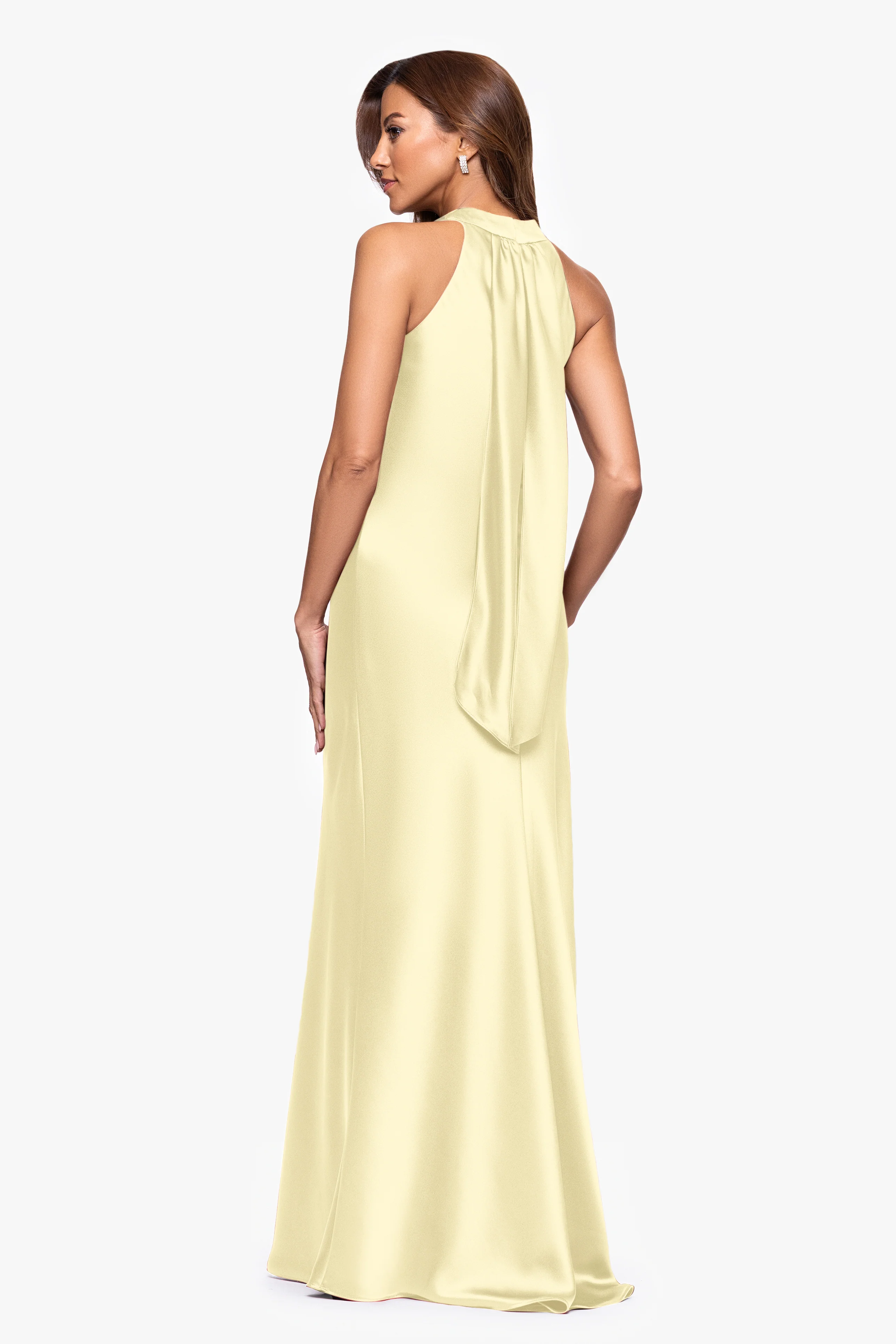 "Francesca" Satin Halter Tie Neck Floor Length Dress - Image 19