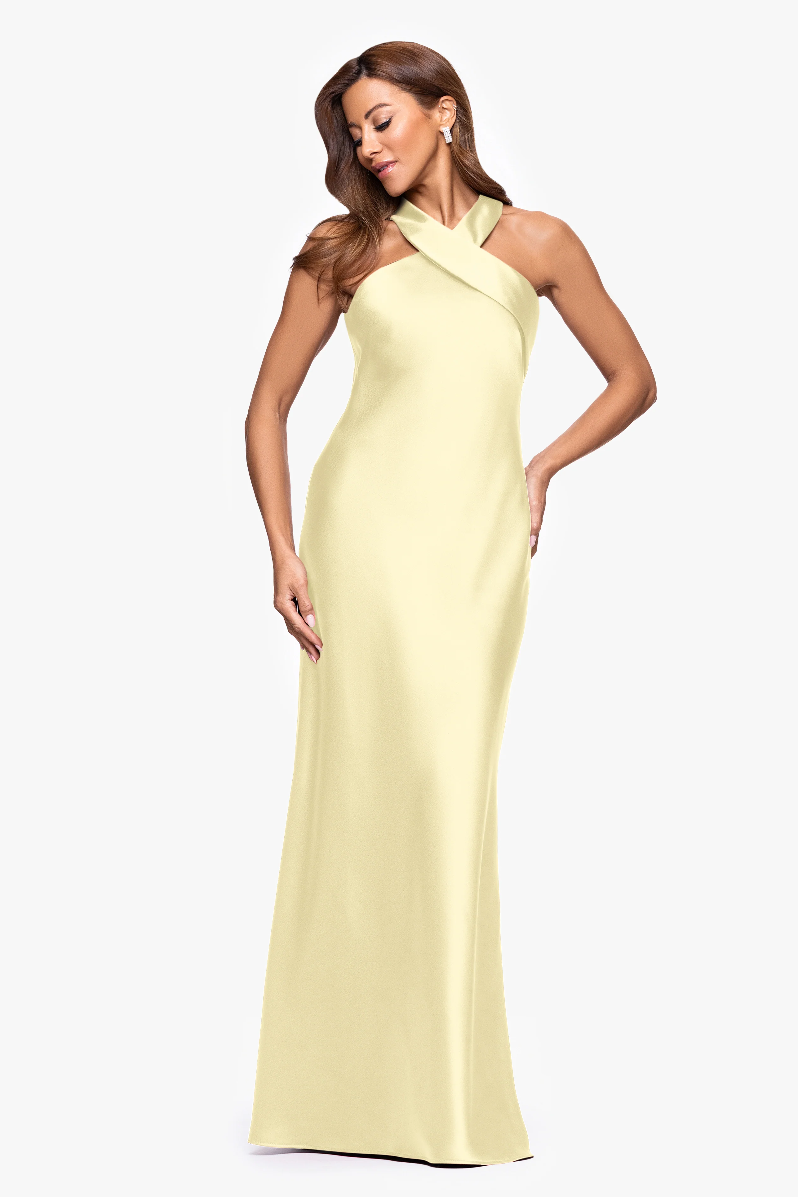 "Francesca" Satin Halter Tie Neck Floor Length Dress - Image 20