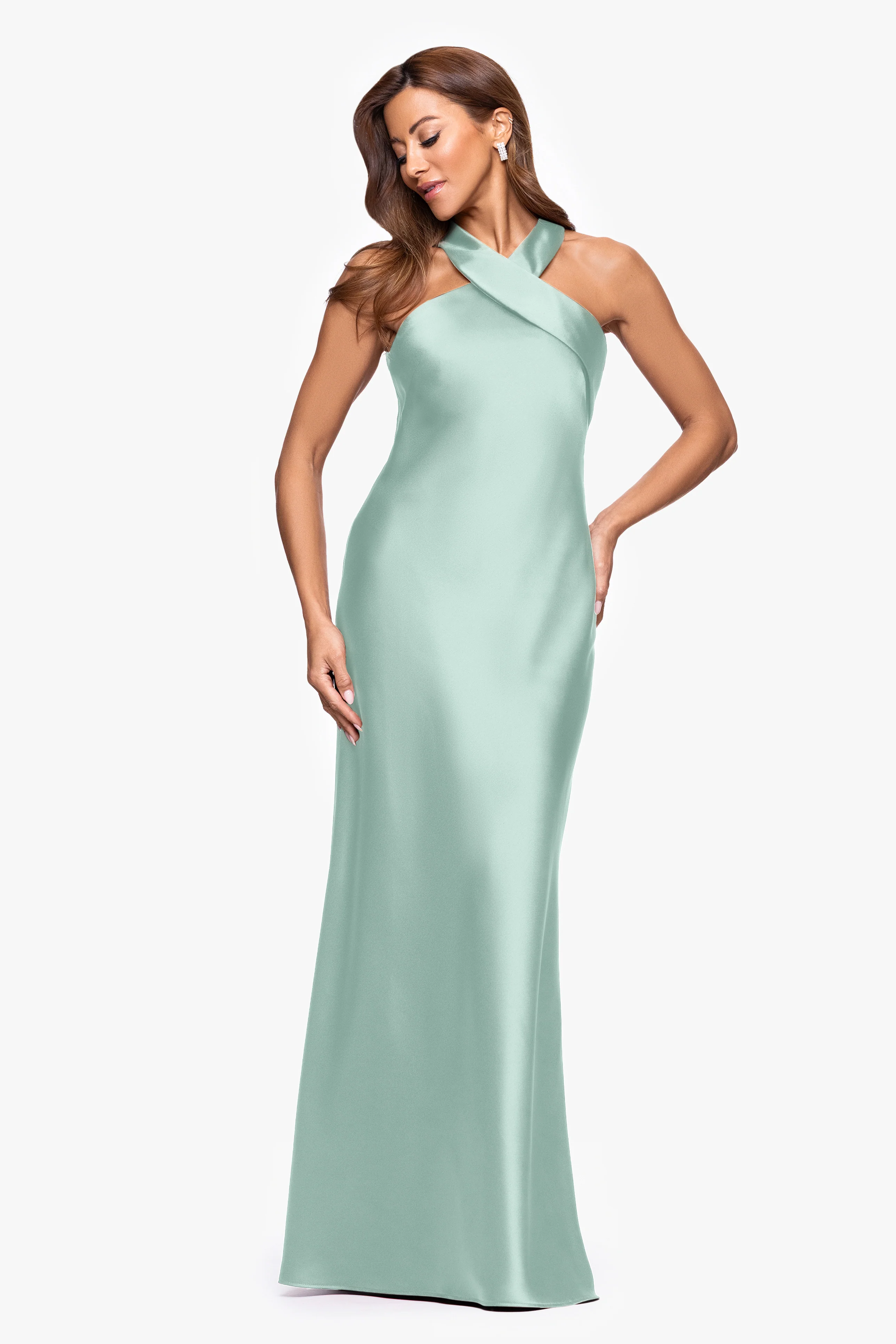 "Francesca" Satin Halter Tie Neck Floor Length Dress - Image 22