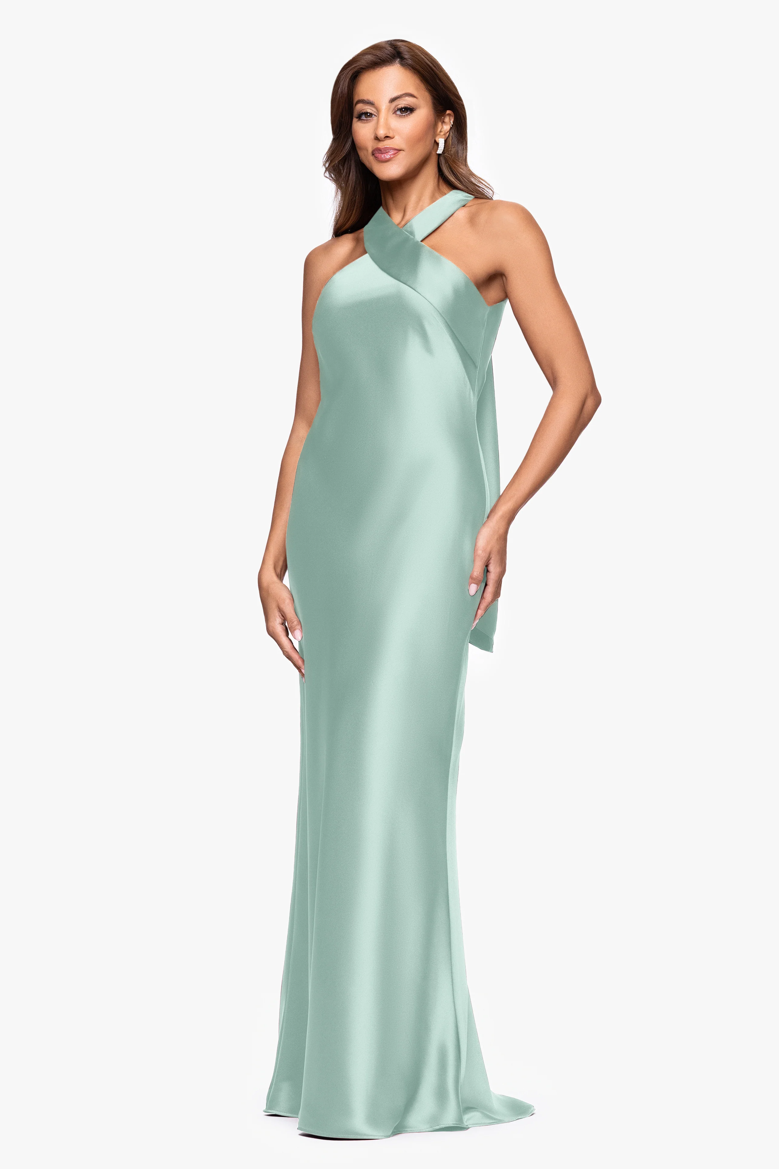 "Francesca" Satin Halter Tie Neck Floor Length Dress - Image 25