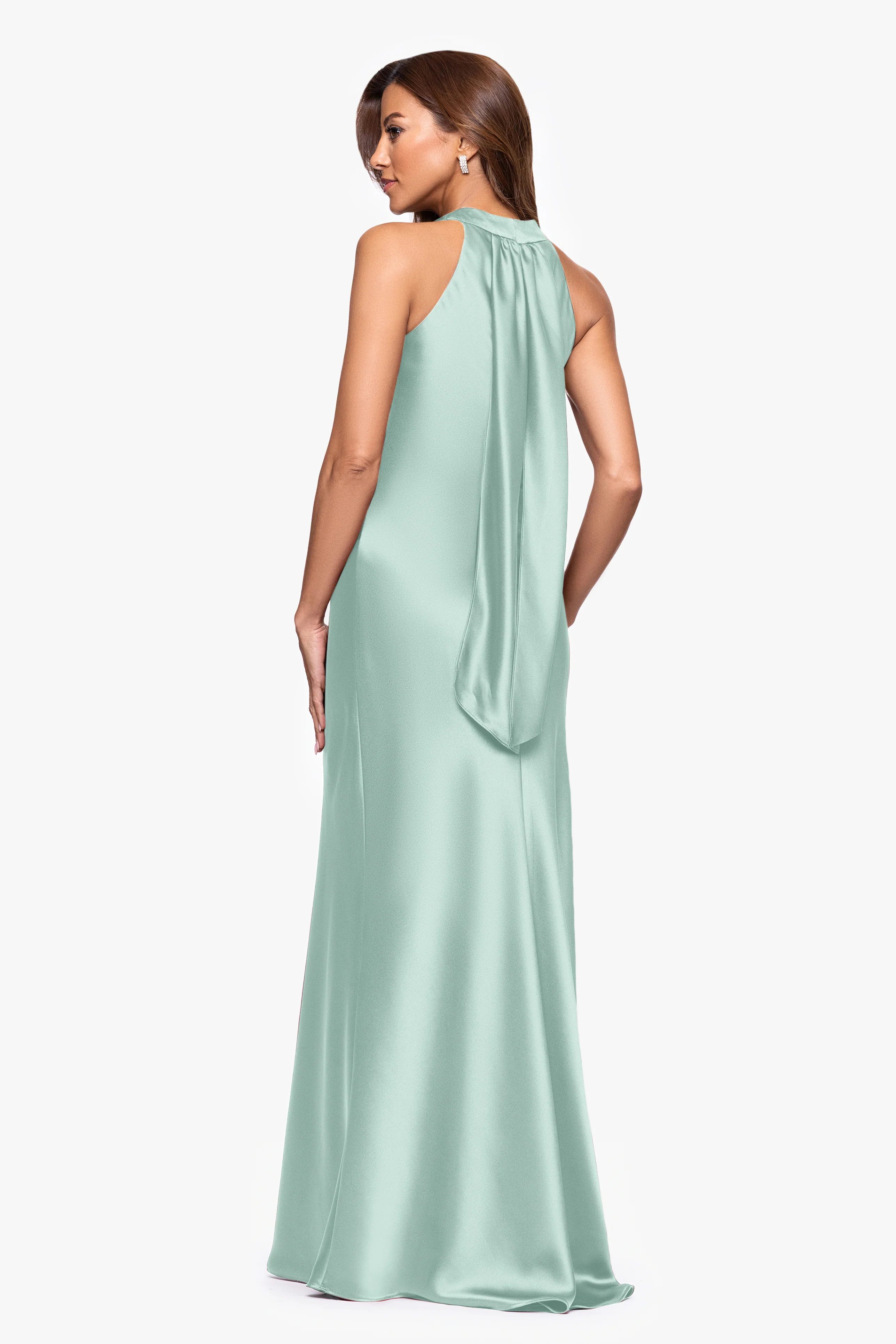 "Francesca" Satin Halter Tie Neck Floor Length Dress - Image 24