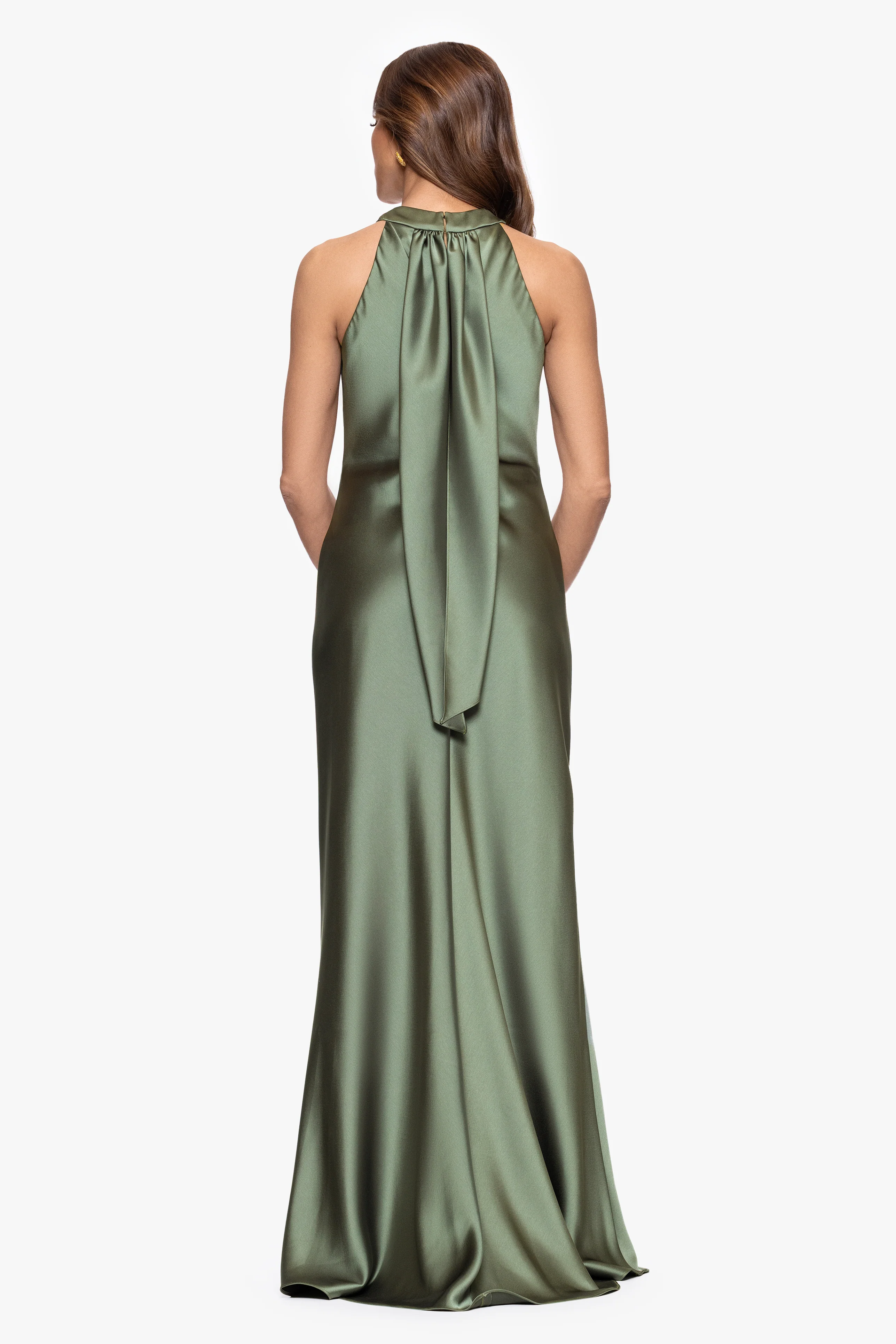 "Francesca" Satin Halter Tie Neck Floor Length Dress - Image 13