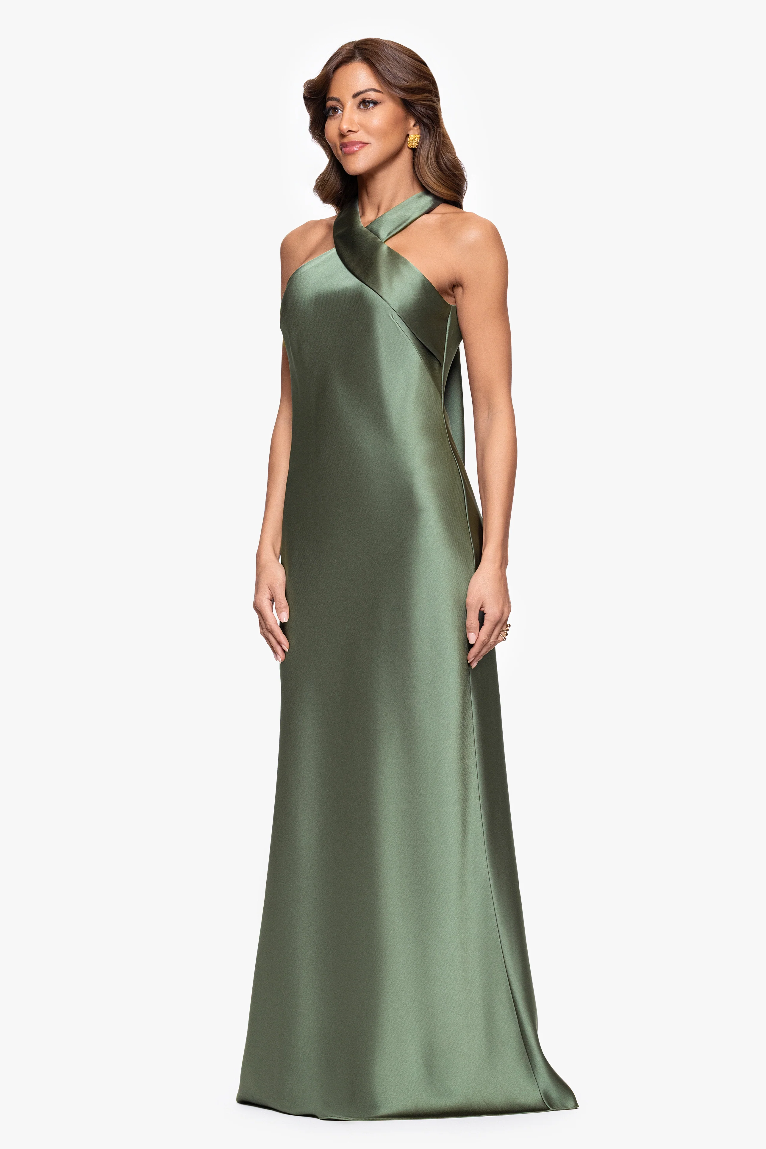 "Francesca" Satin Halter Tie Neck Floor Length Dress - Image 14