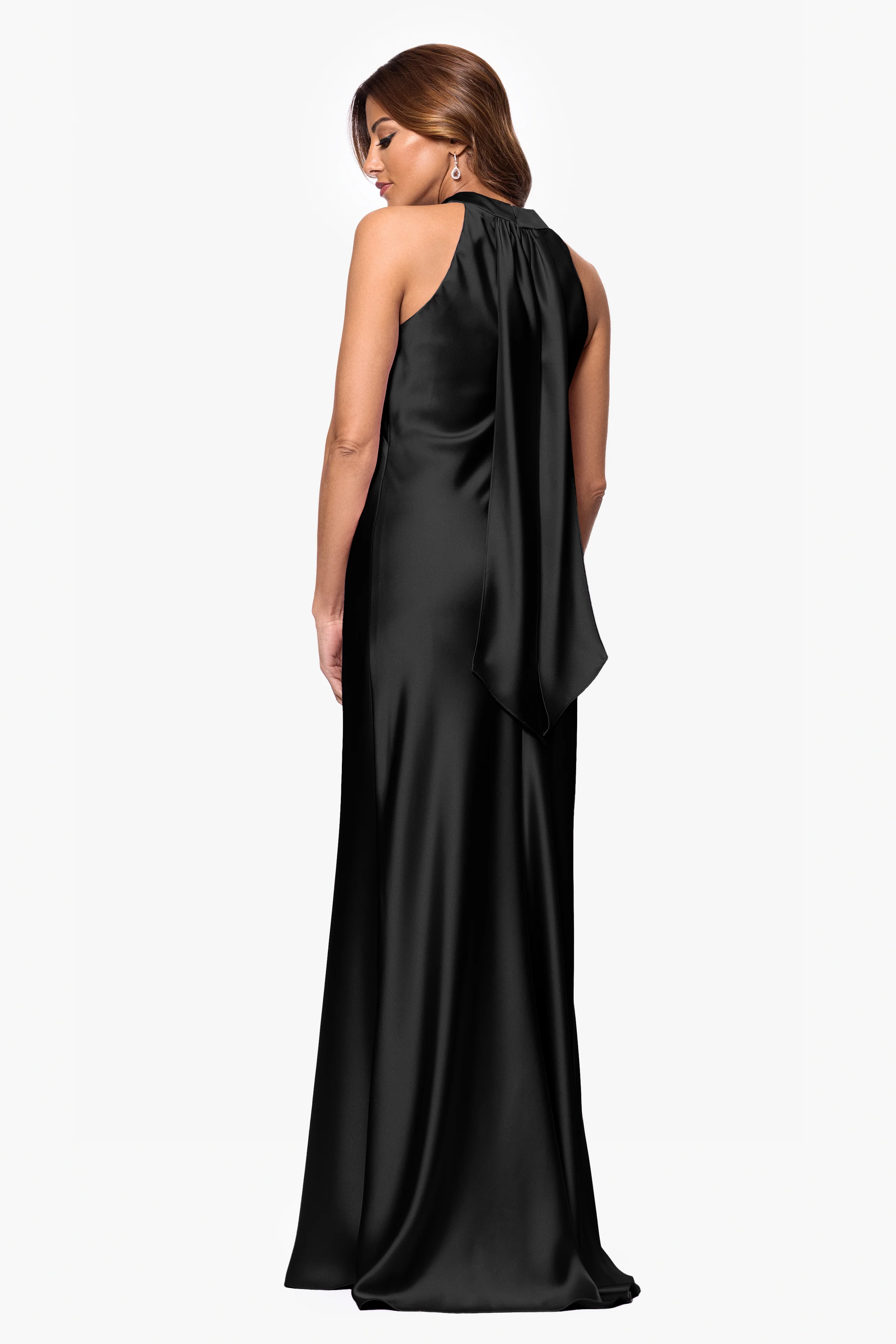 "Francesca" Satin Halter Tie Neck Floor Length Dress - Image 3