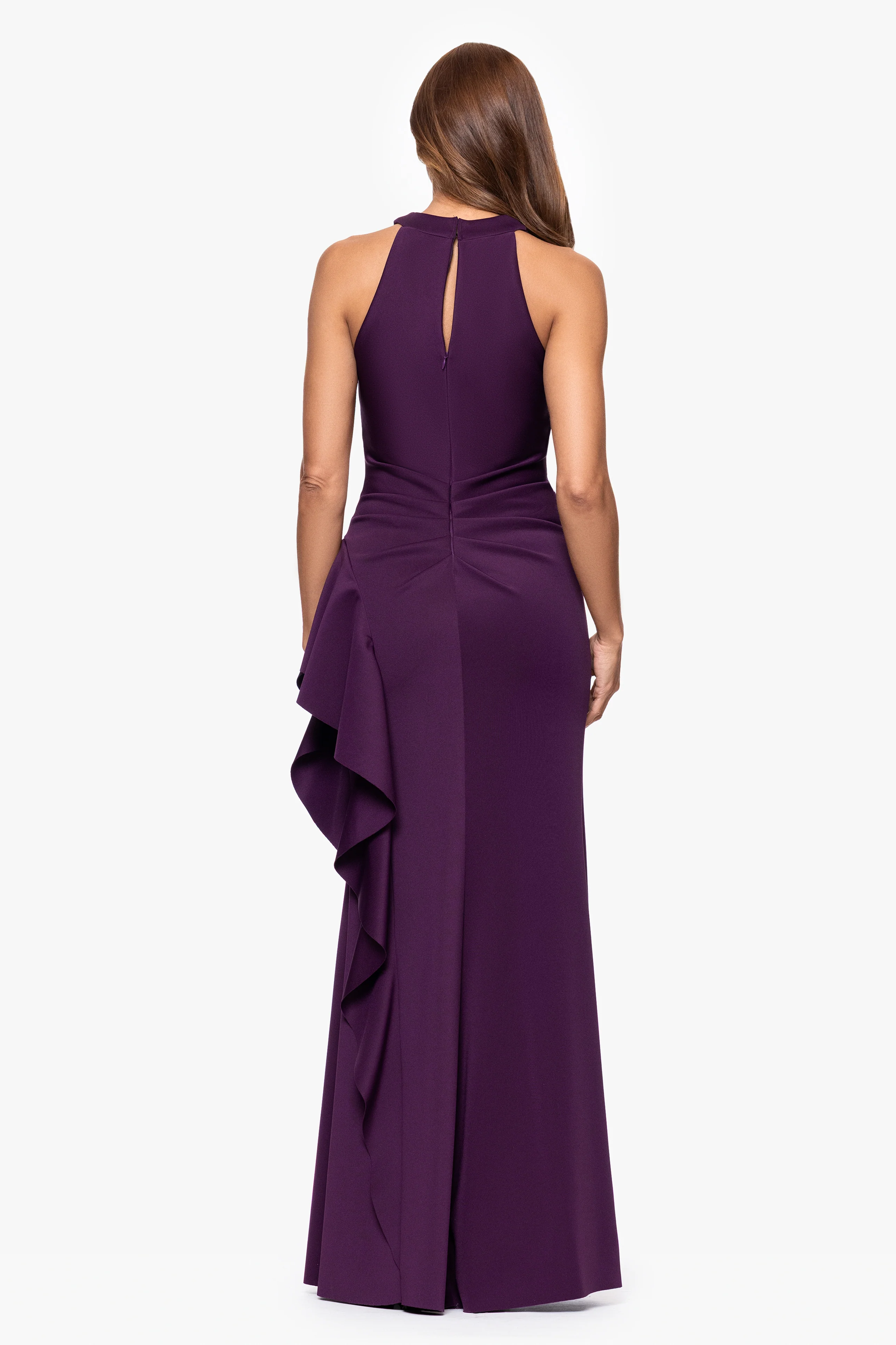"Gigi" Techno Scuba Cross Neck Ruffle Floor Length Dress - Image 16