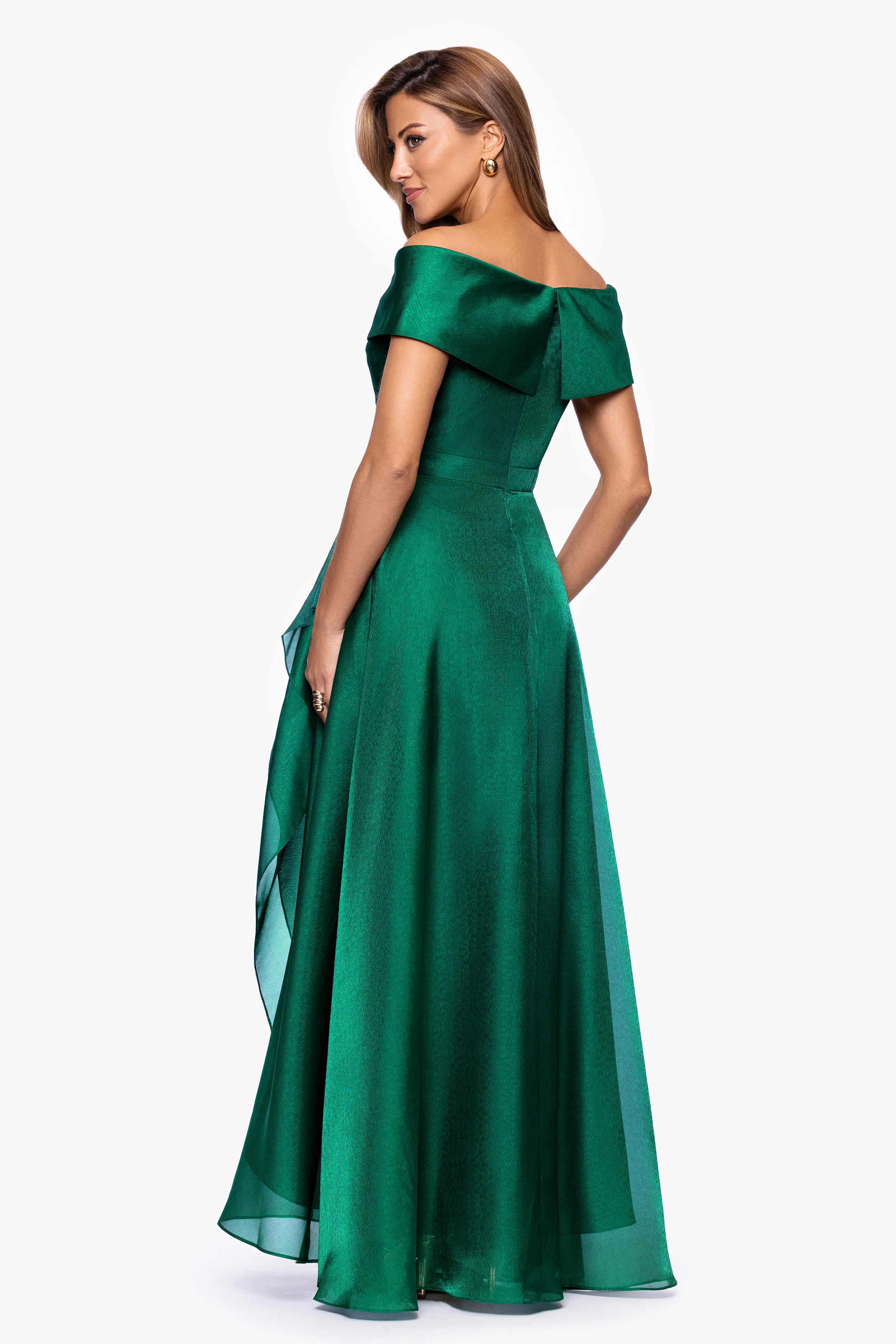 "Gina" Organza Off the Shoulder Ruffle Floor Length Dress - Image 3