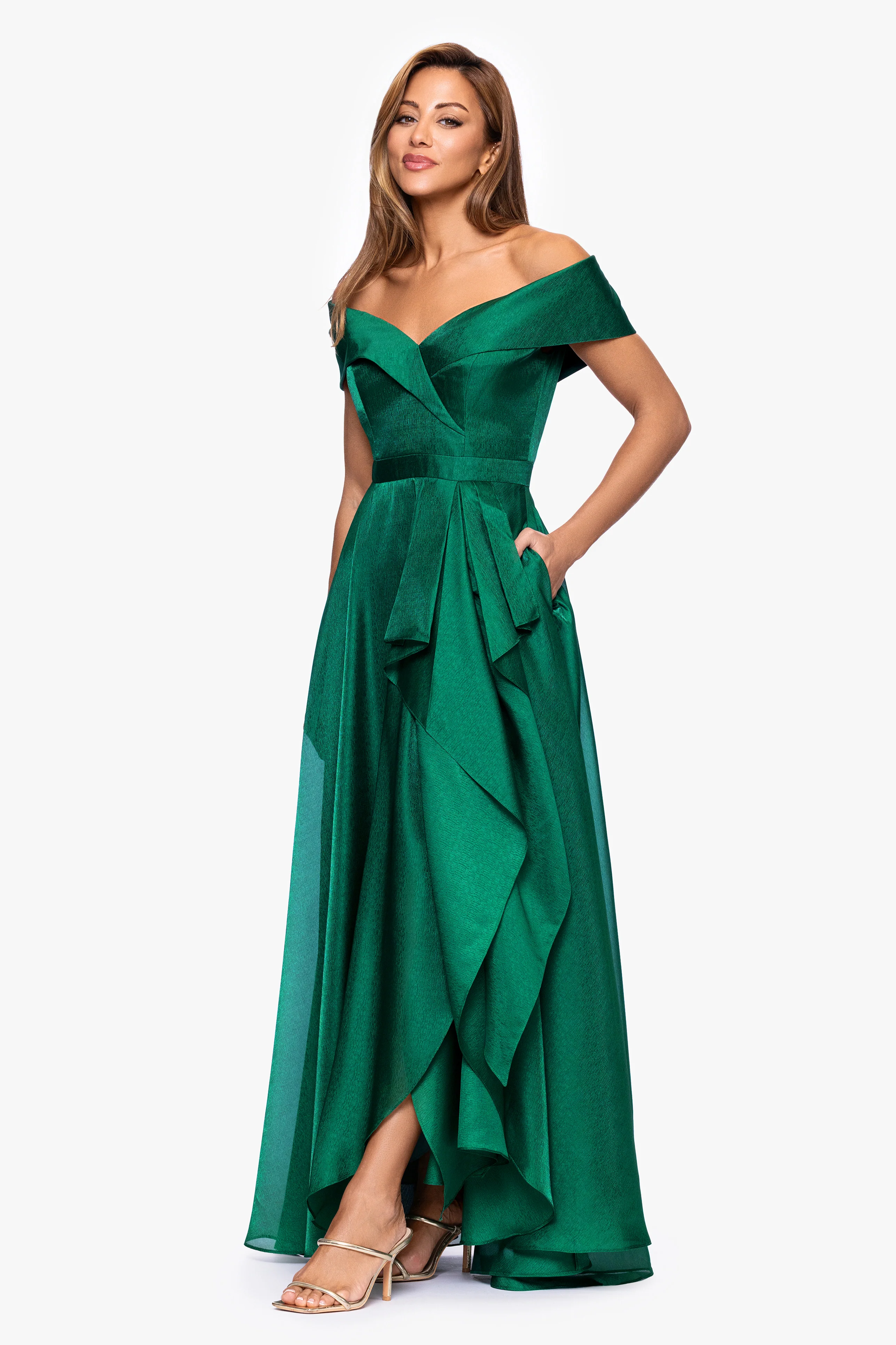 "Gina" Organza Off the Shoulder Ruffle Floor Length Dress - Image 4