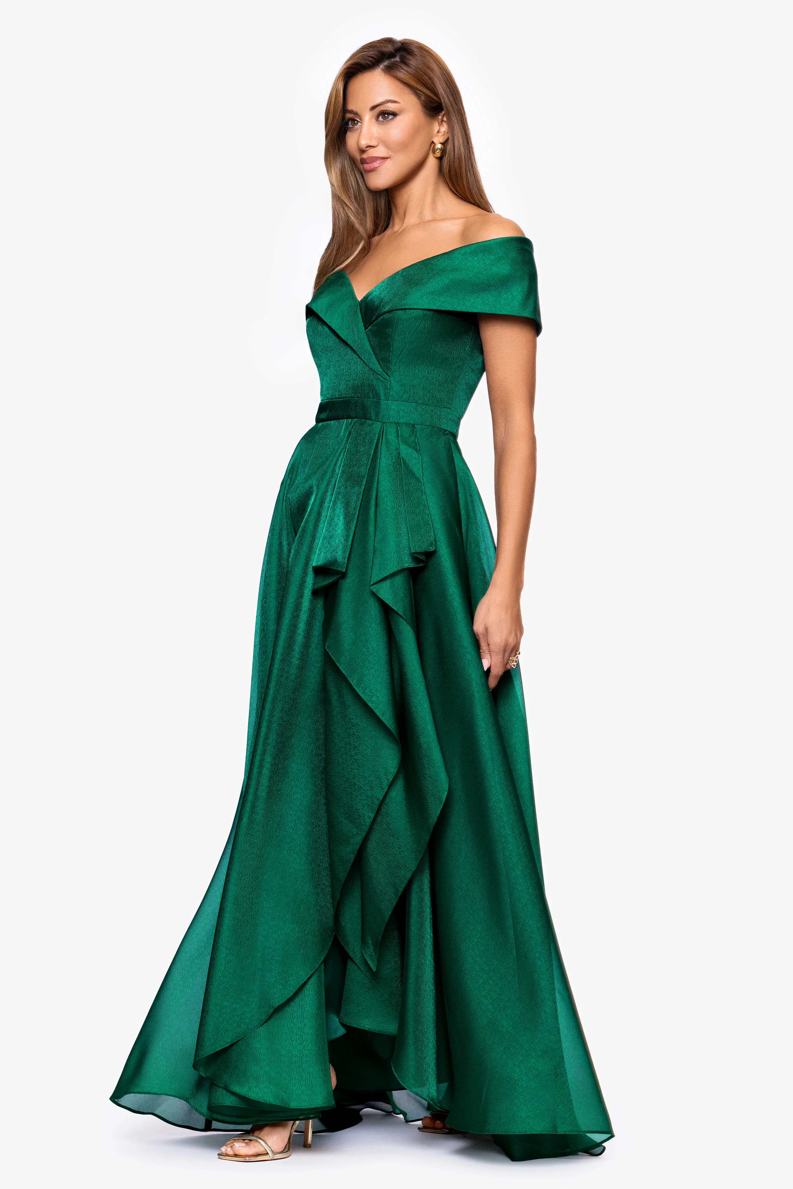 "Gina" Organza Off the Shoulder Ruffle Floor Length Dress - Image 5