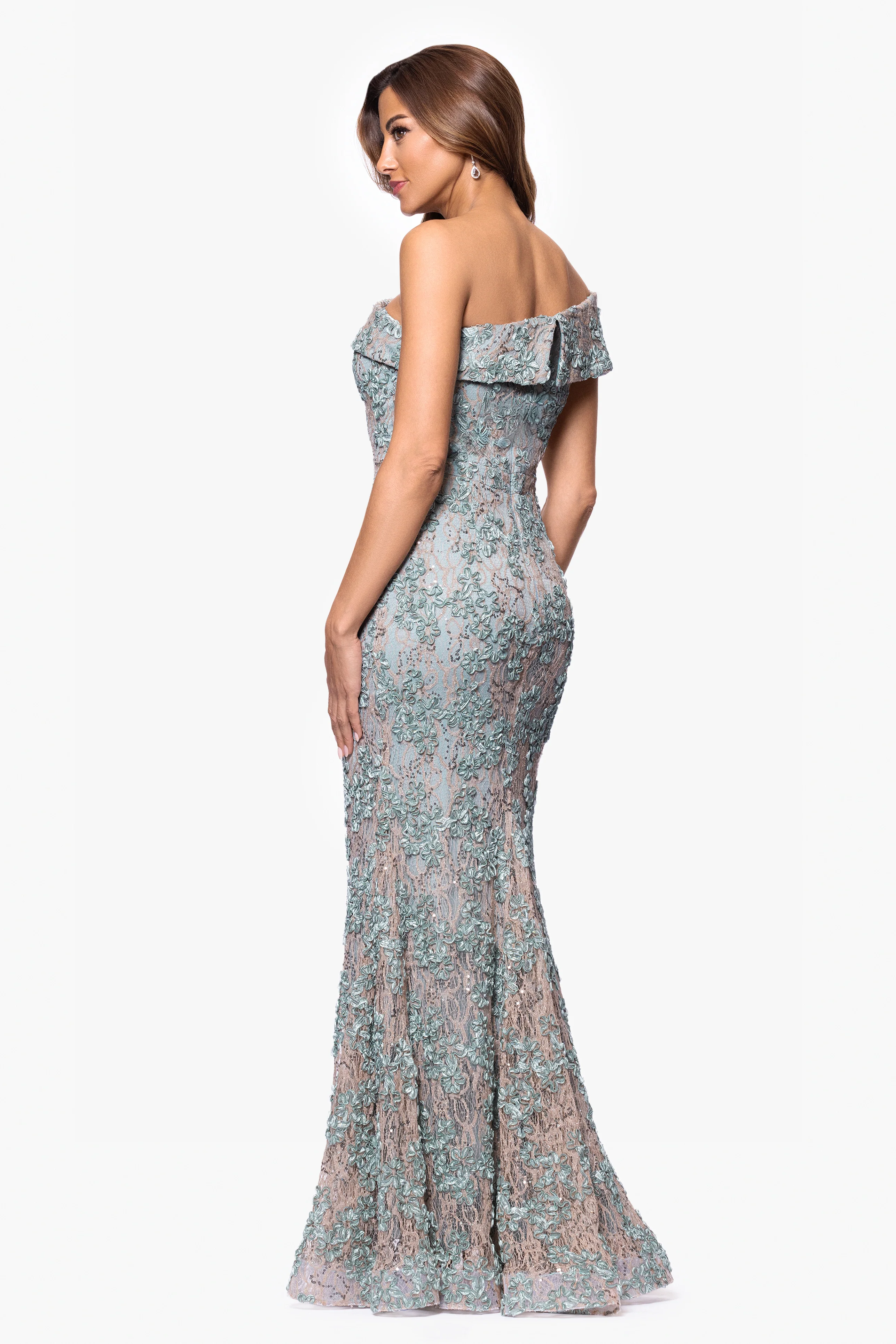 "Ginny" Soutache Lace Off the Shoulder Floor Length Dress - Image 4