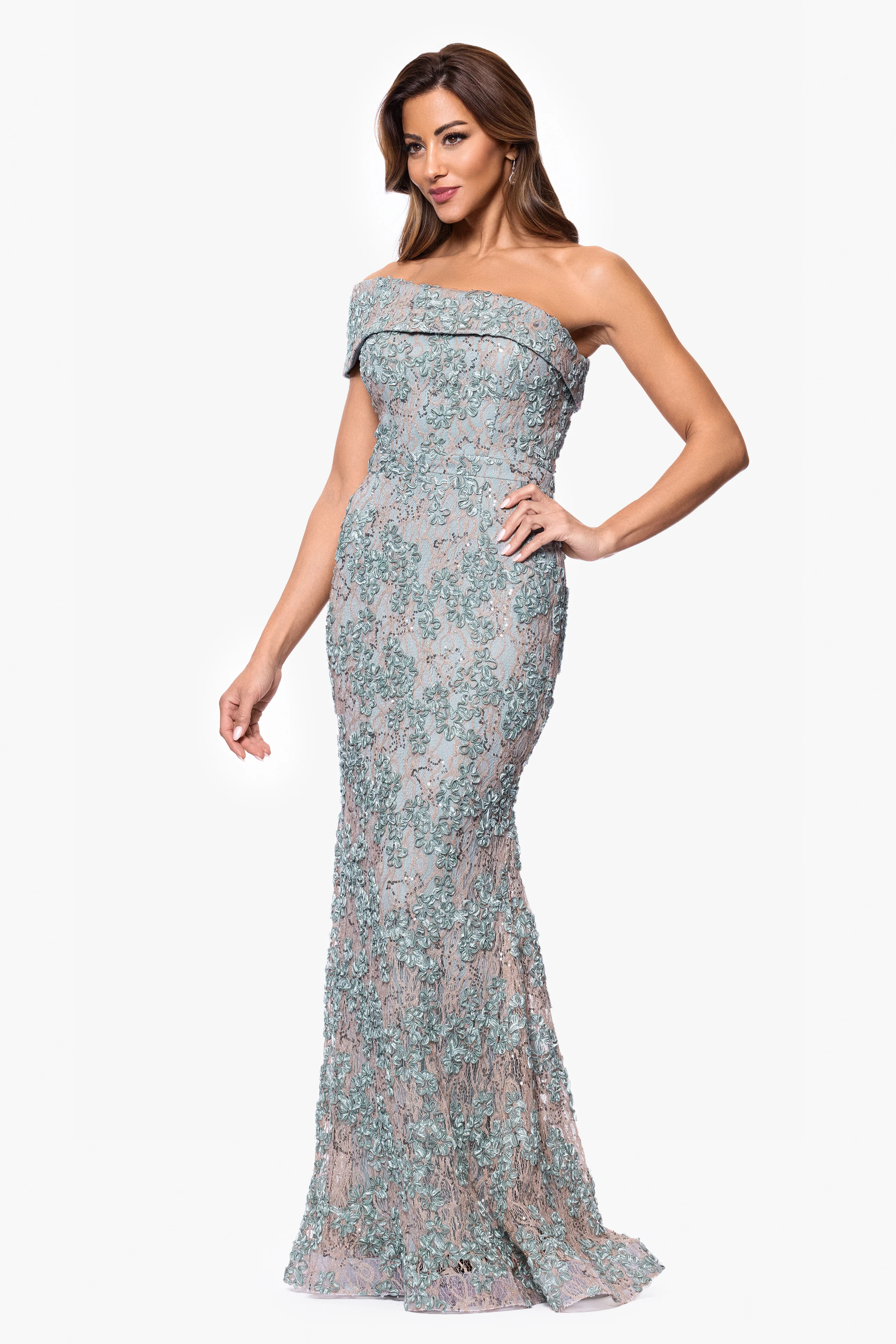 "Ginny" Soutache Lace Off the Shoulder Floor Length Dress - Image 5