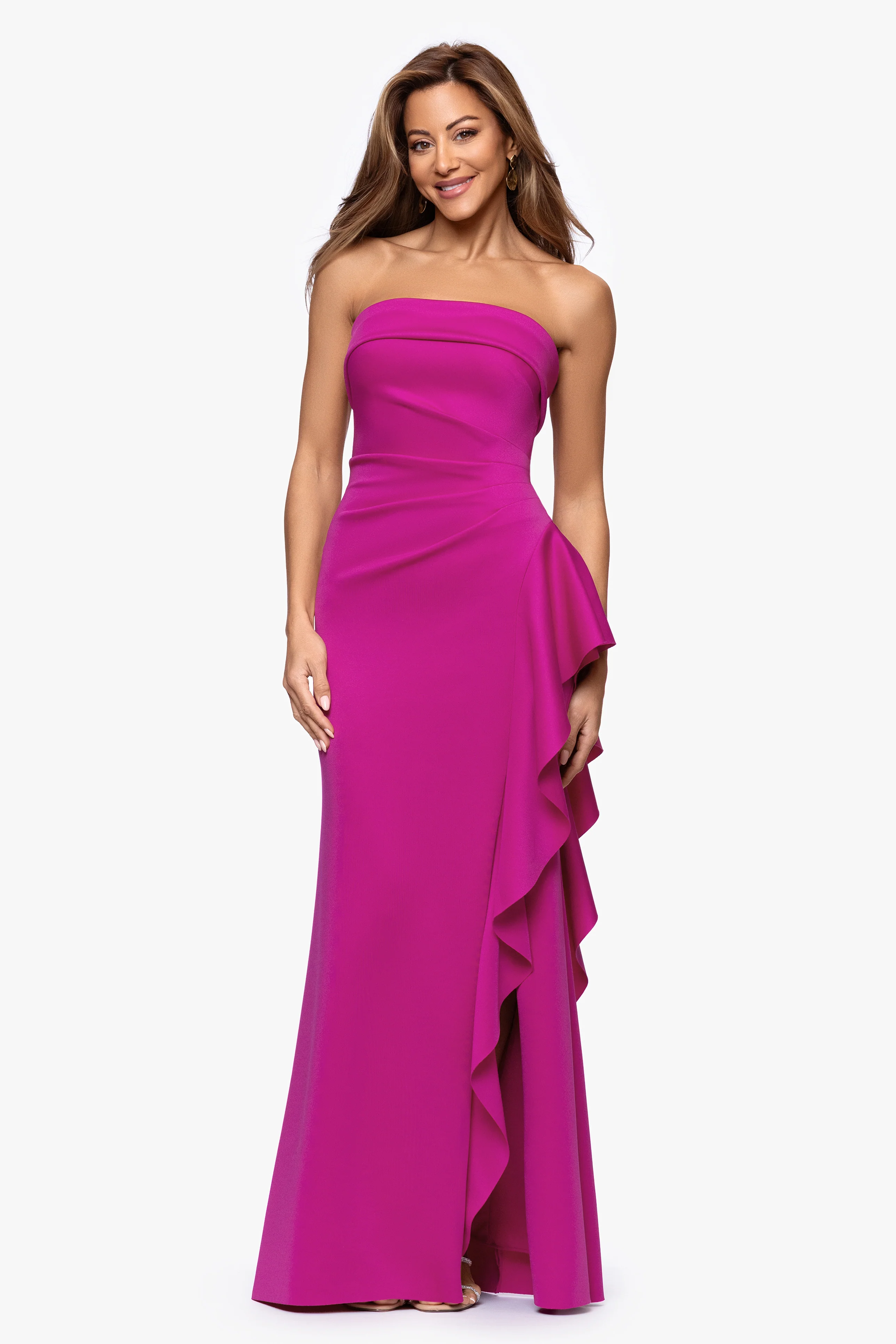 "Jacqueline" Techno Scuba Strapless Ruffle Floor Length Dress - Image 16
