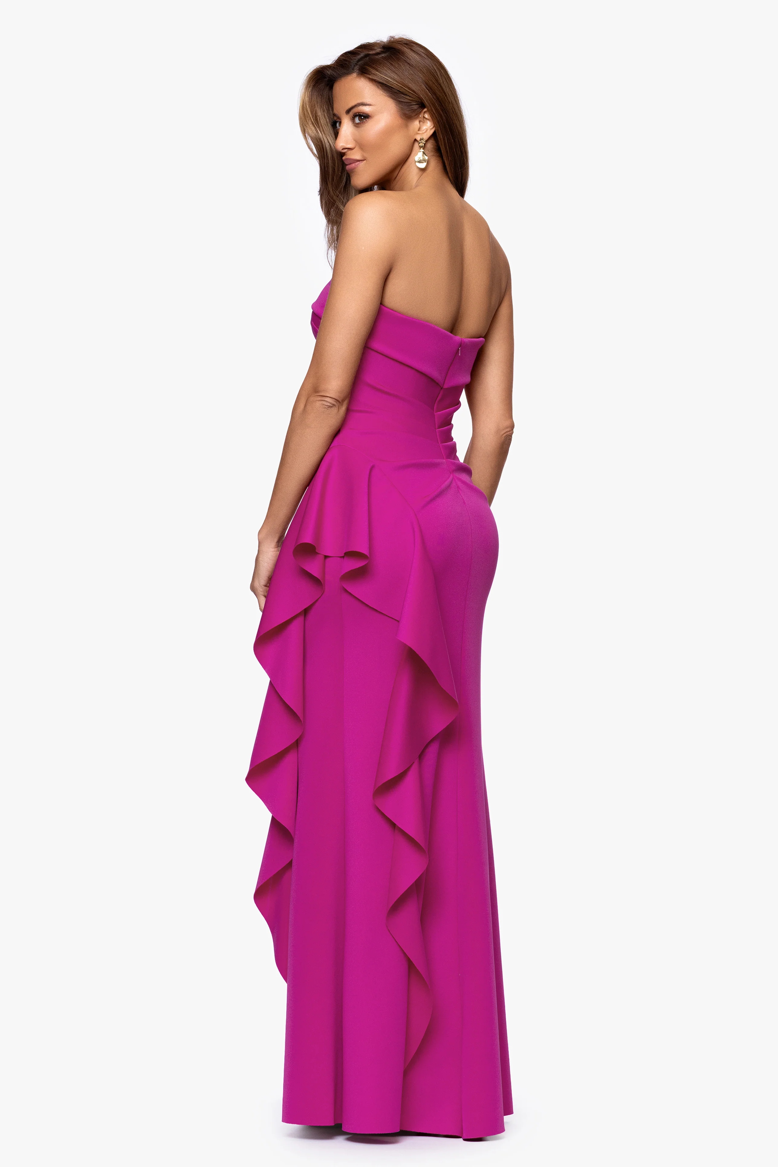 "Jacqueline" Techno Scuba Strapless Ruffle Floor Length Dress - Image 18