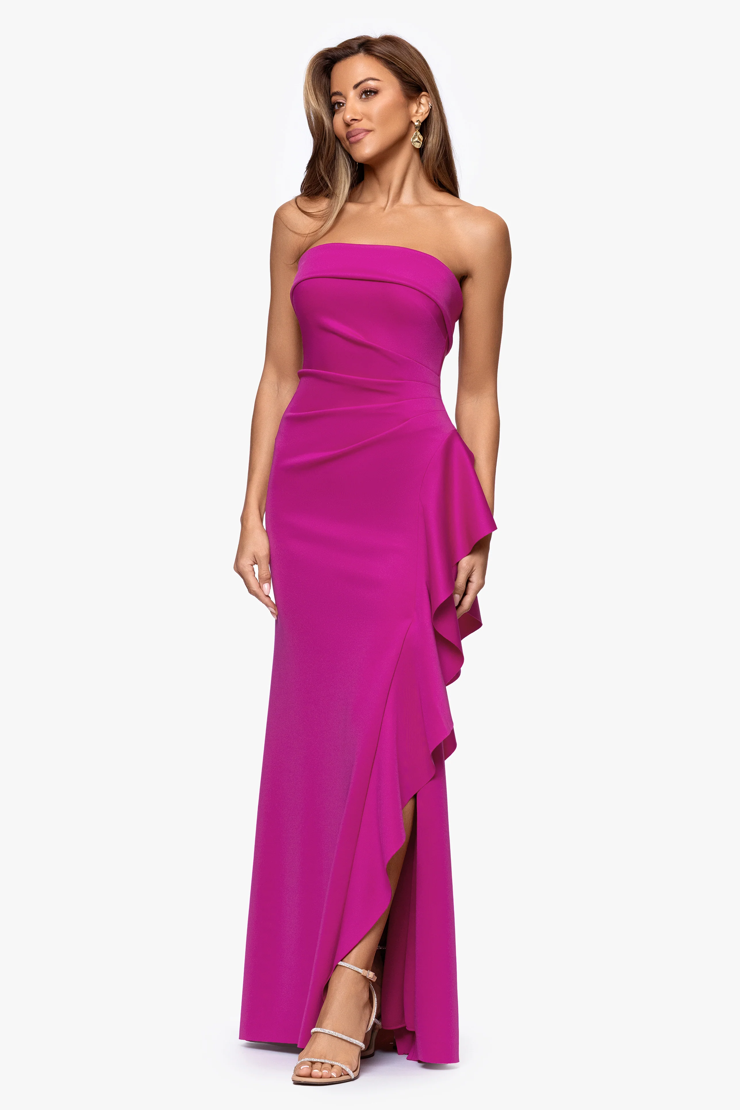 "Jacqueline" Techno Scuba Strapless Ruffle Floor Length Dress - Image 19