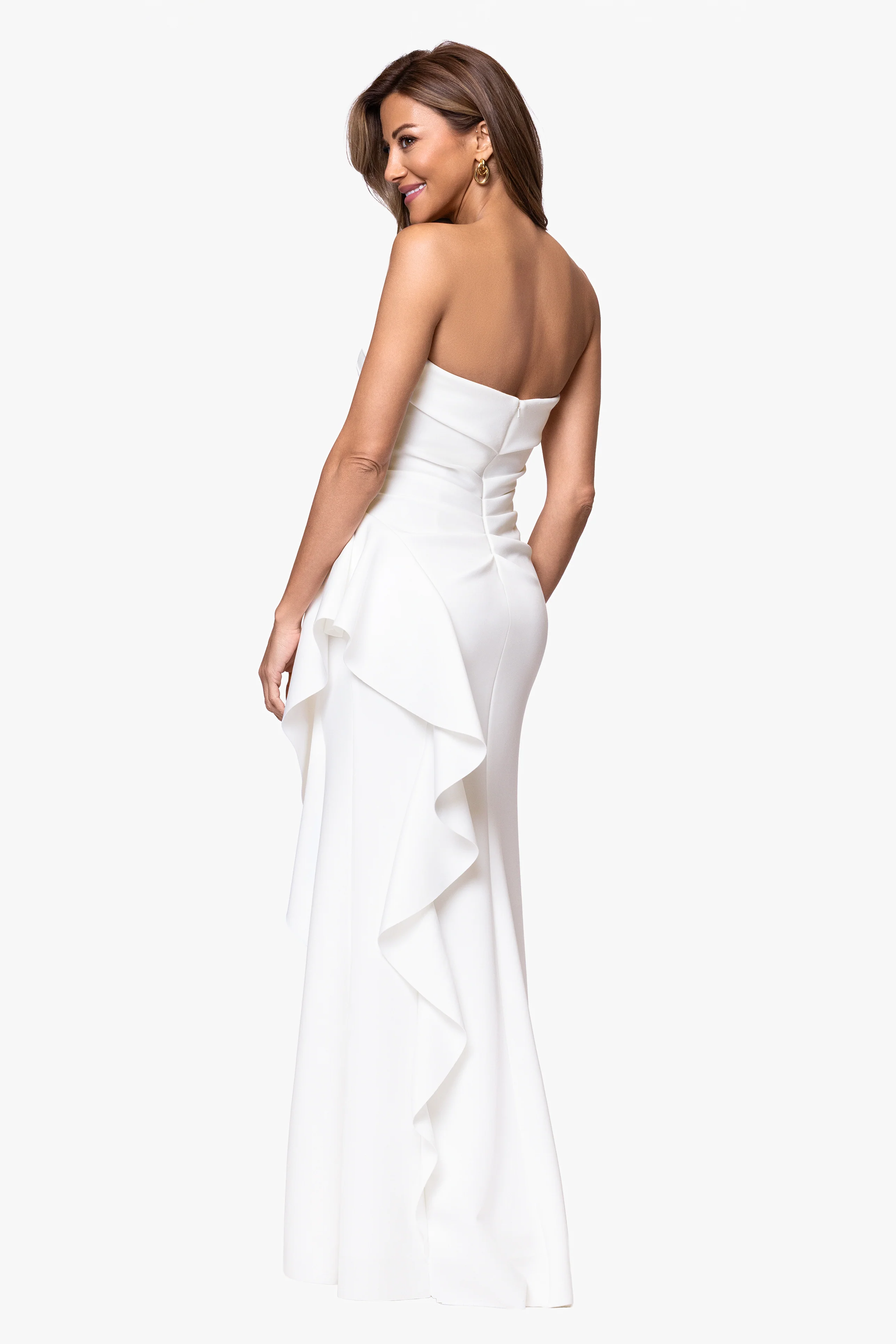 "Jacqueline" Techno Scuba Strapless Ruffle Floor Length Dress - Image 23