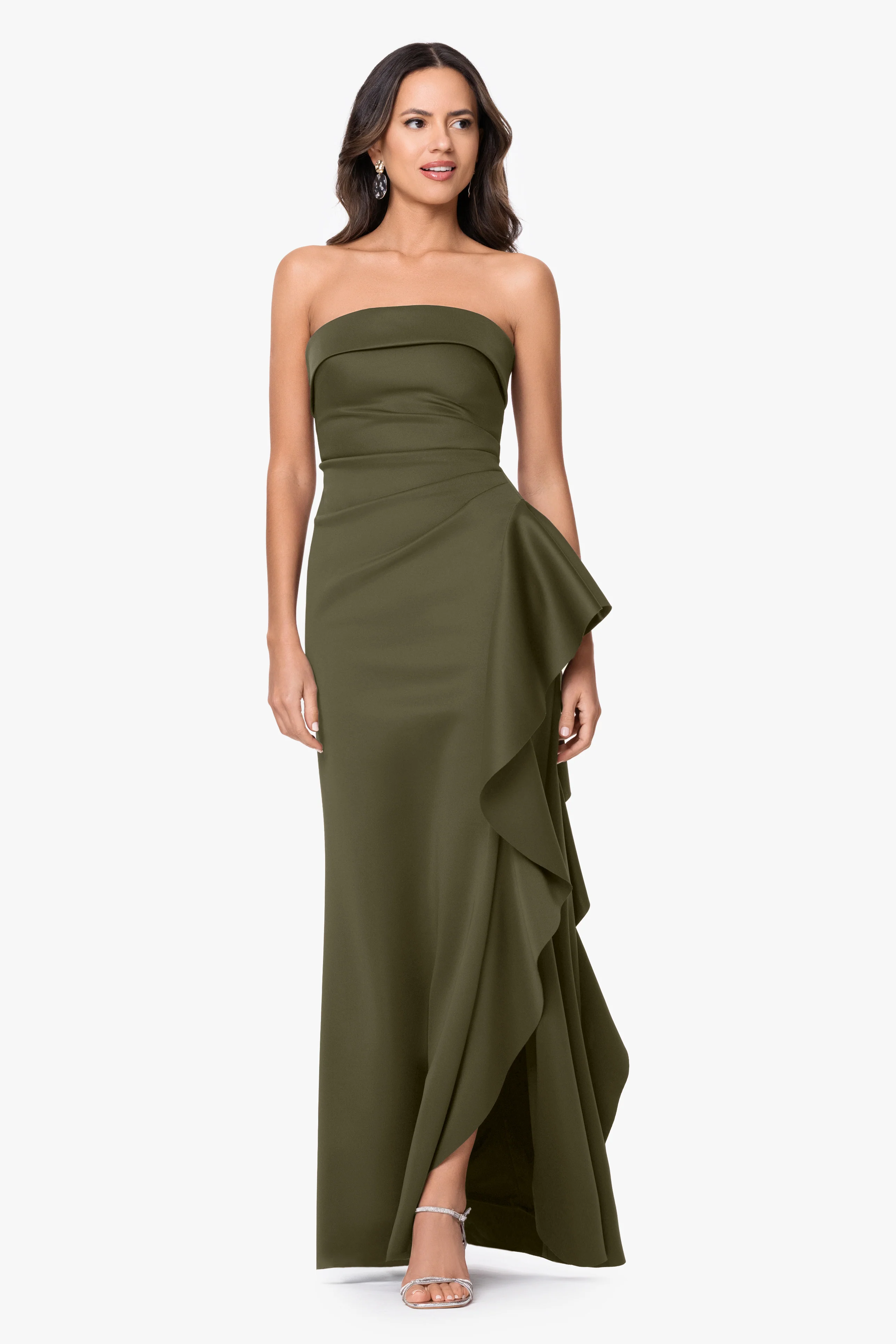"Jacqueline" Techno Scuba Strapless Ruffle Floor Length Dress - Image 26